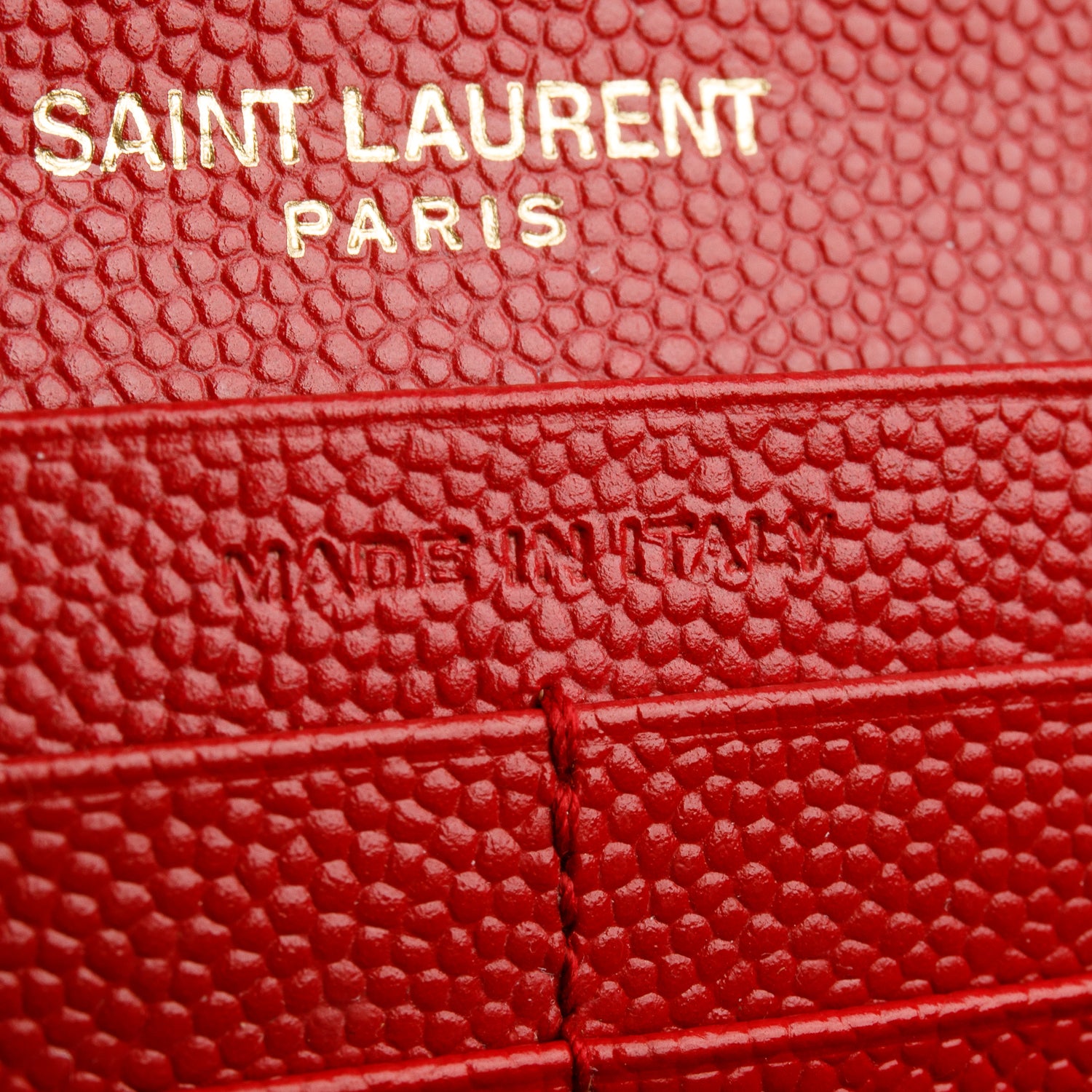 Saint Laurent Red Grain de Poudre Matelasse Chevron Monogram Flap Wallet
