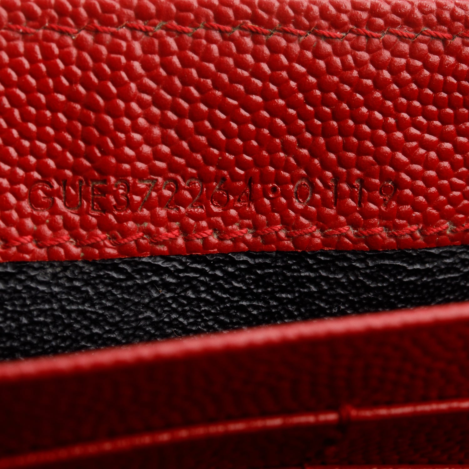 Saint Laurent Red Grain de Poudre Matelasse Chevron Monogram Flap Wallet