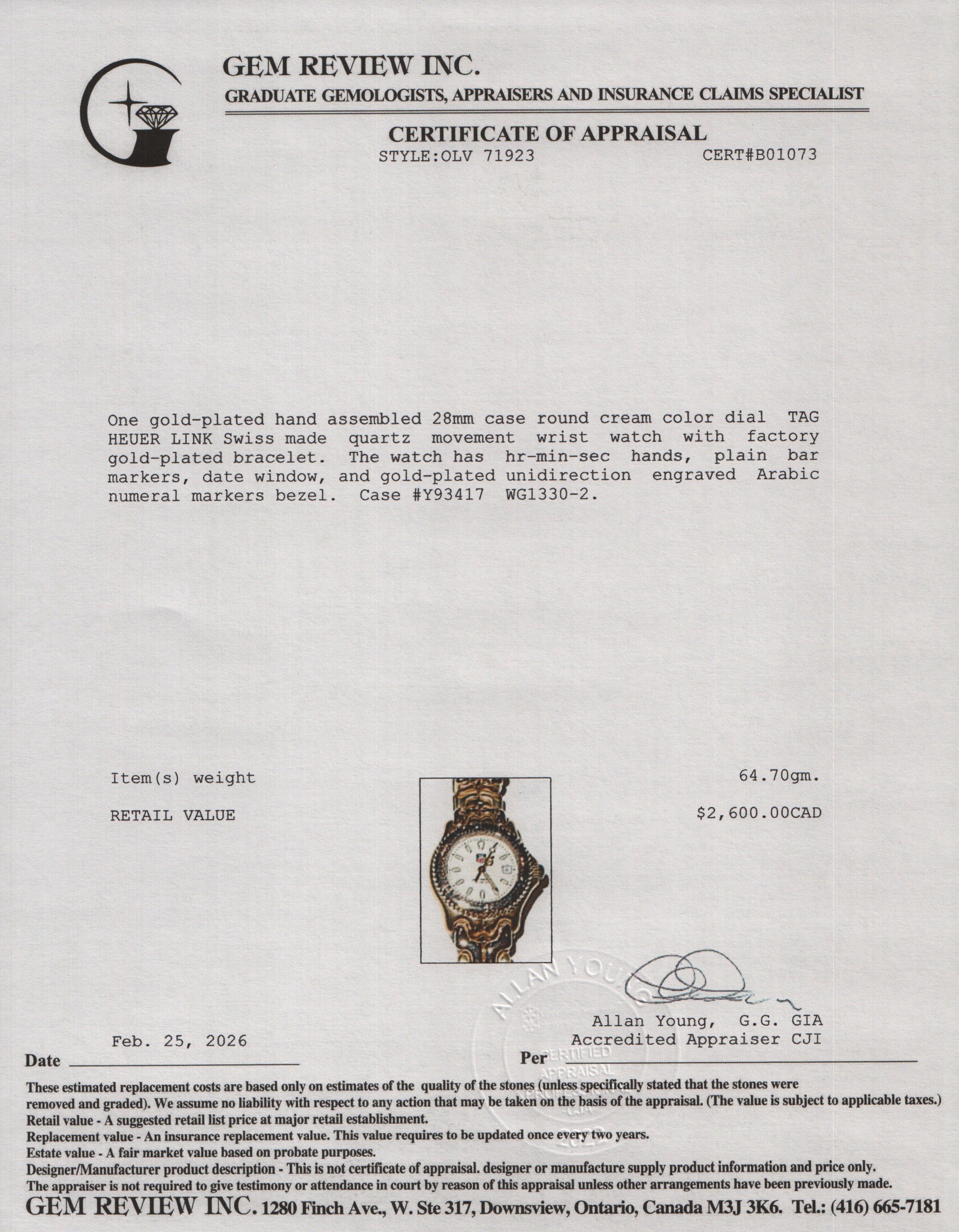 Tag Heuer Gold-Plated Stainless Steel Professional Link 28 MM Quartz Watch WG1330-2