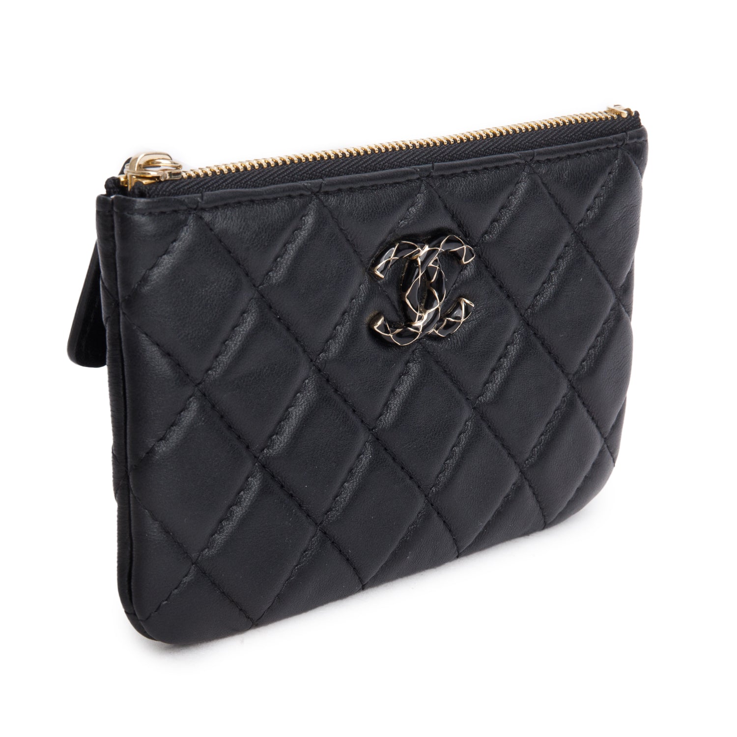 Chanel Black Lambskin Quilted Zip Coin Purse