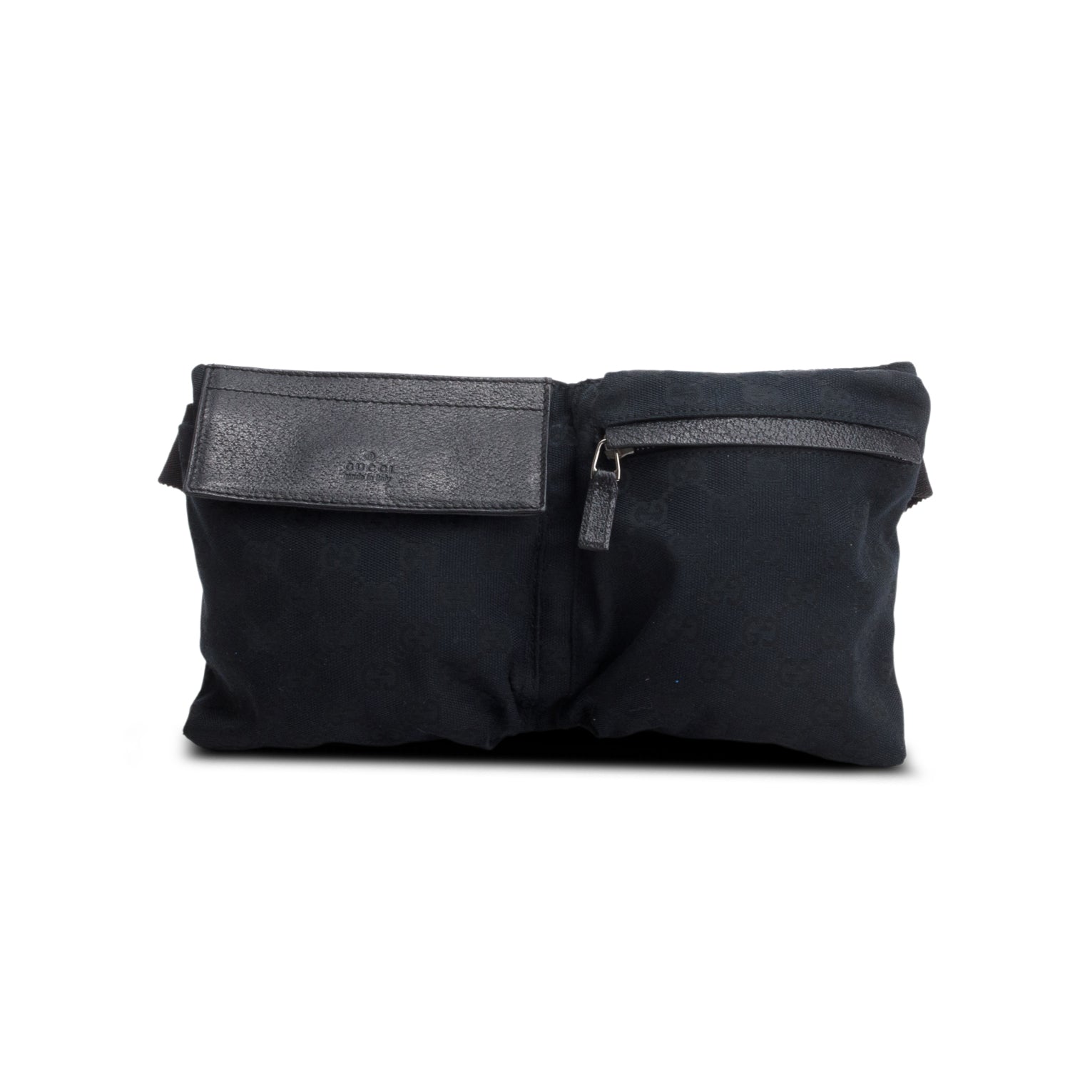 Gucci Black GG Monogram Double Pocket Belt Bag