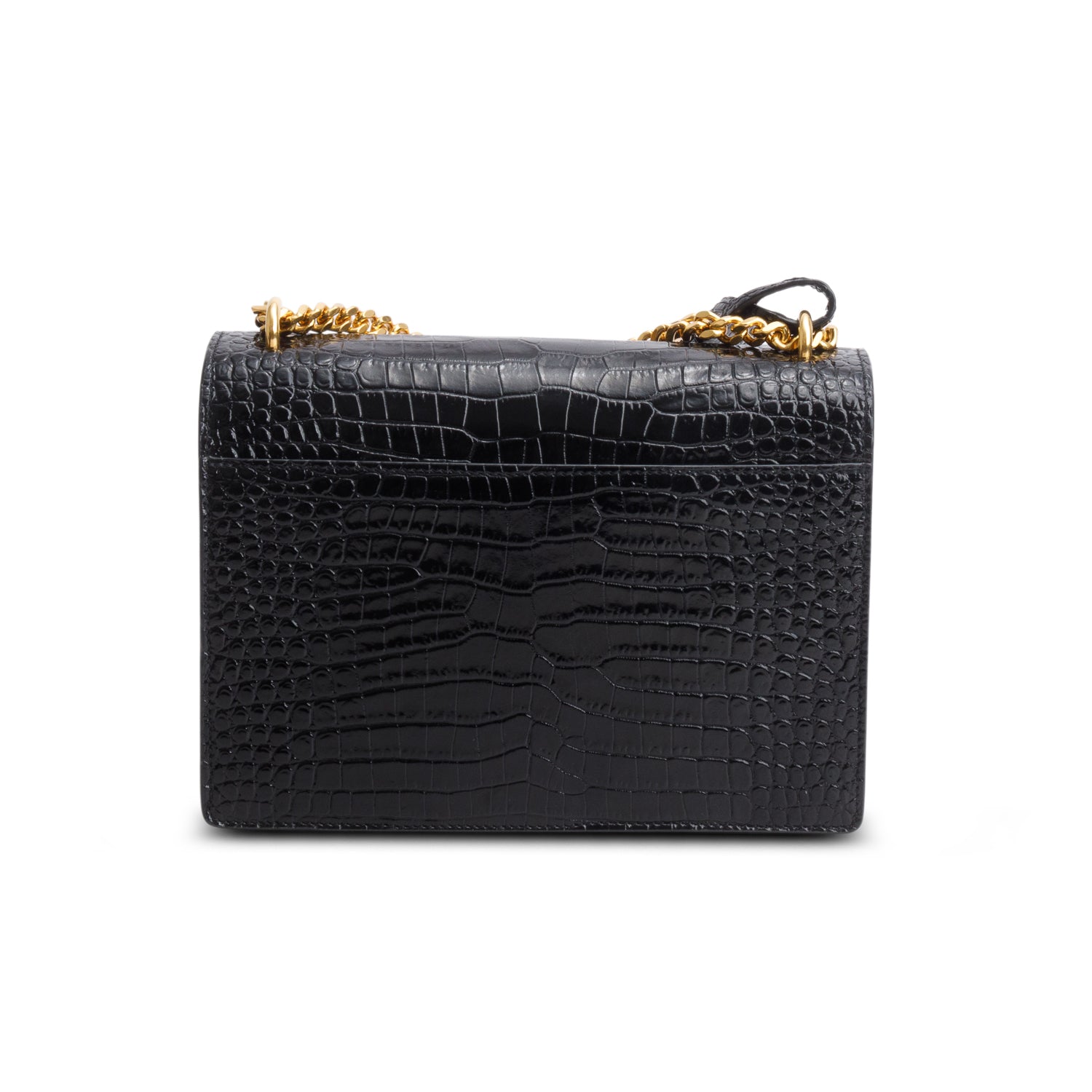 Saint Laurent 2023 Black Croc Embossed Calfskin Medium Sunset Bag