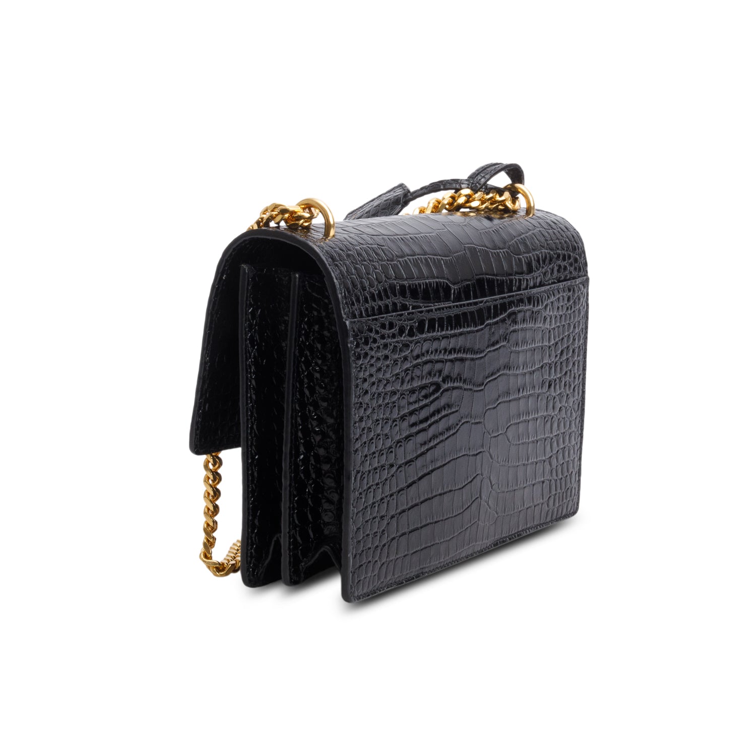 Saint Laurent 2023 Black Croc Embossed Calfskin Medium Sunset Bag
