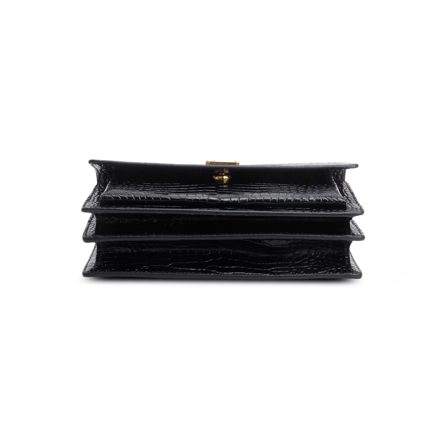 Saint Laurent 2023 Black Croc Embossed Calfskin Medium Sunset Bag
