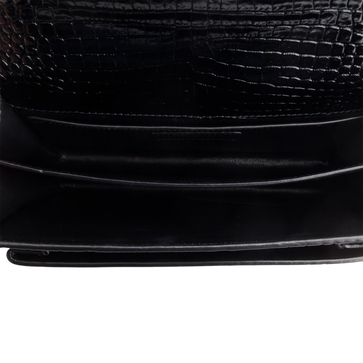Saint Laurent 2023 Black Croc Embossed Calfskin Medium Sunset Bag