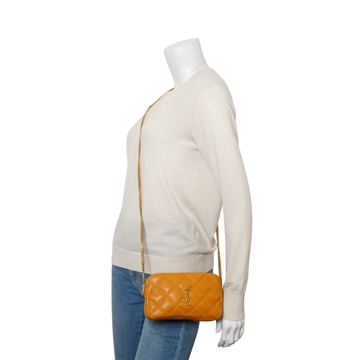 Saint Laurent 2020 Yellow Grained Lambskin Quilted Mini Becky Double Zip Bag w/ Box