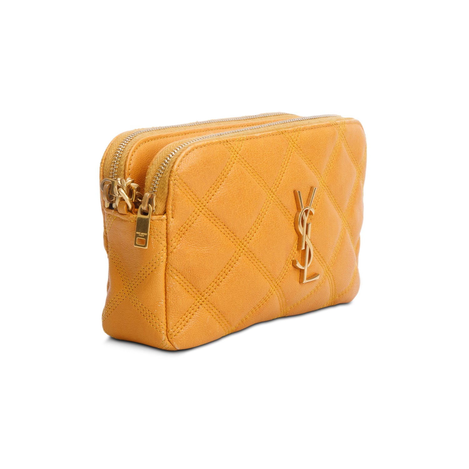 Saint Laurent 2020 Yellow Grained Lambskin Quilted Mini Becky Double Zip Bag w/ Box
