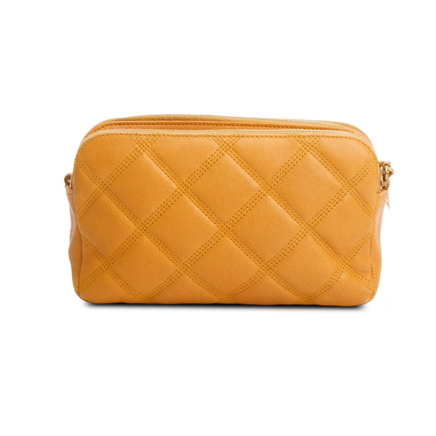 Saint Laurent 2020 Yellow Grained Lambskin Quilted Mini Becky Double Zip Bag w/ Box