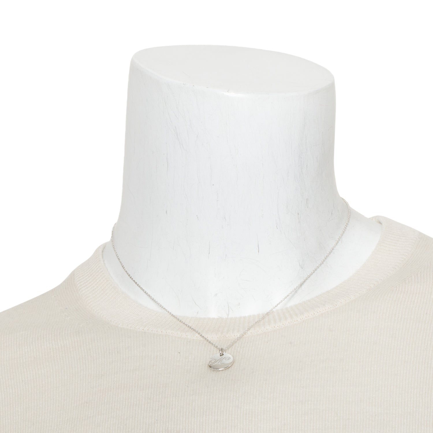 Tiffany & Co. Sterling Silver Notes Letter 'M' Disc Charm Pendant Necklace