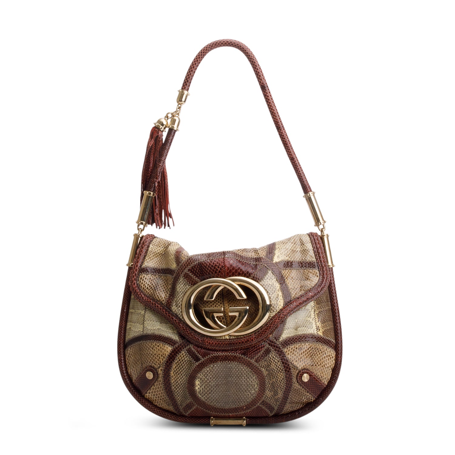 Gucci Multicolor Snakeskin Medium Britt Tassel Shoulder Bag