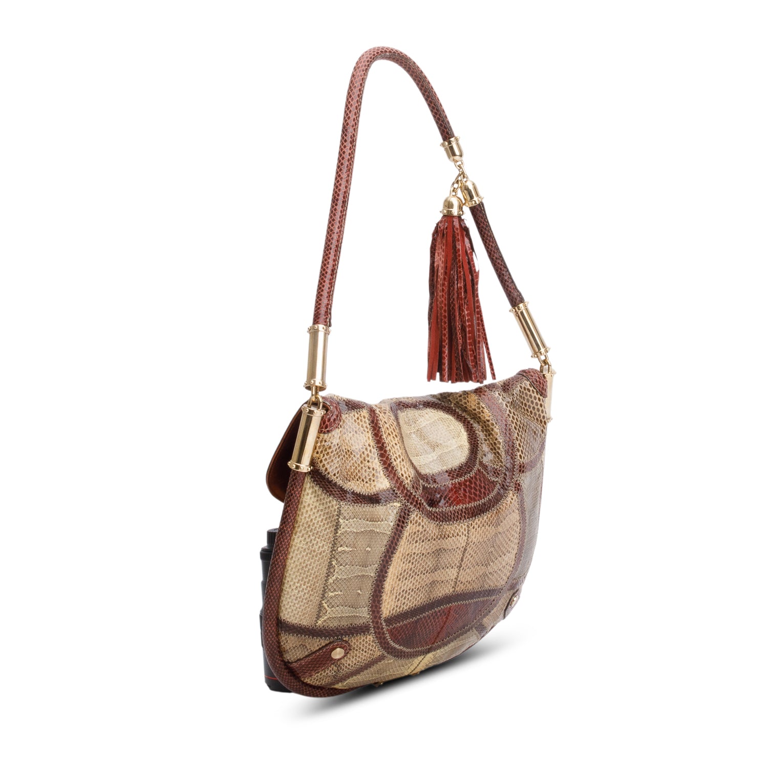 Gucci Multicolor Snakeskin Medium Britt Tassel Shoulder Bag