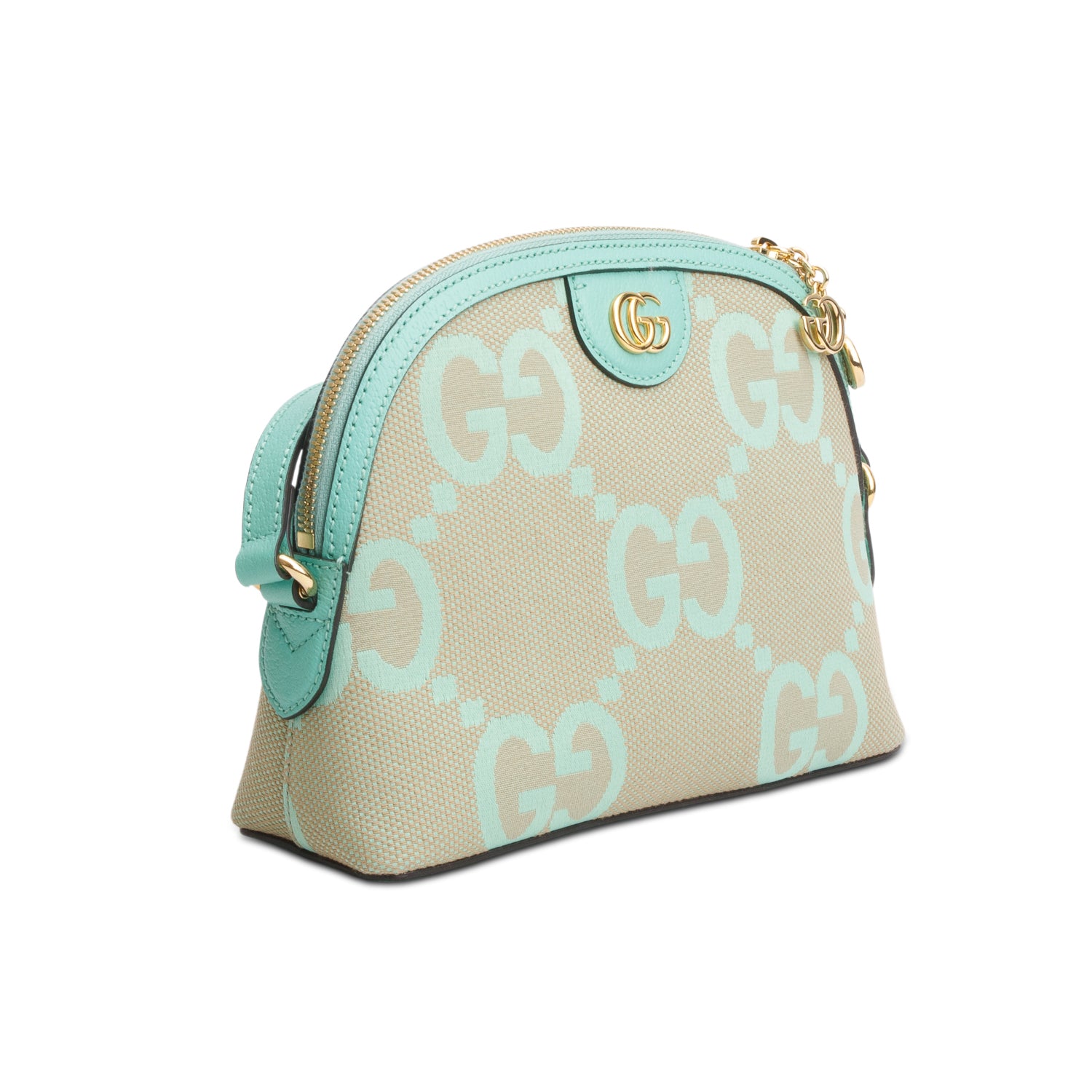 Gucci Green Calfskin Leather Trim Jumbo GG Canvas Small Ophidia Dome Crossbody Bag w/ Box