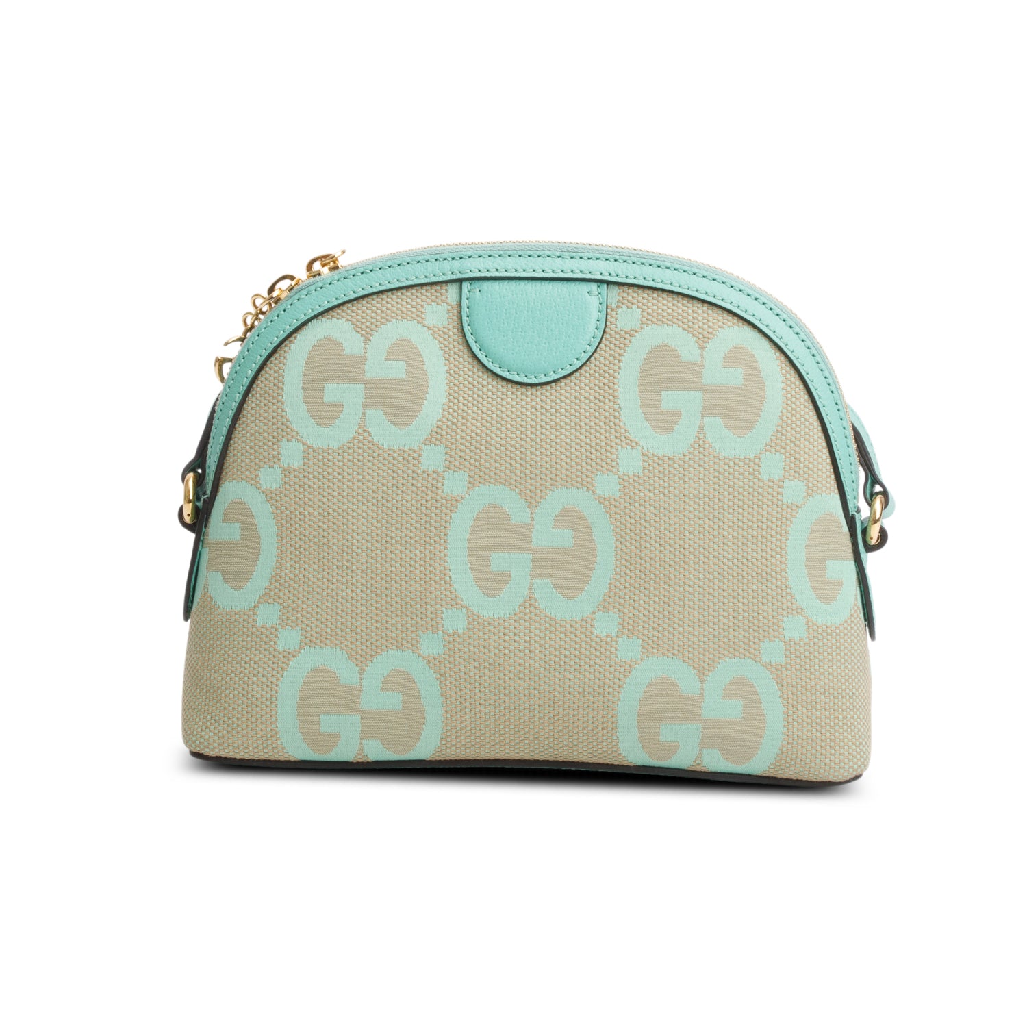 Gucci Green Calfskin Leather Trim Jumbo GG Canvas Small Ophidia Dome Crossbody Bag w/ Box