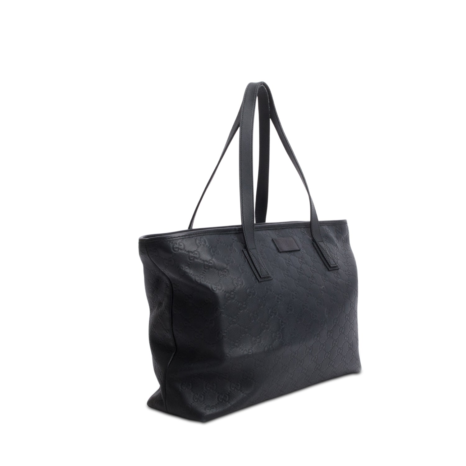 Gucci Black Leather Signature Zippered Shopping Tote