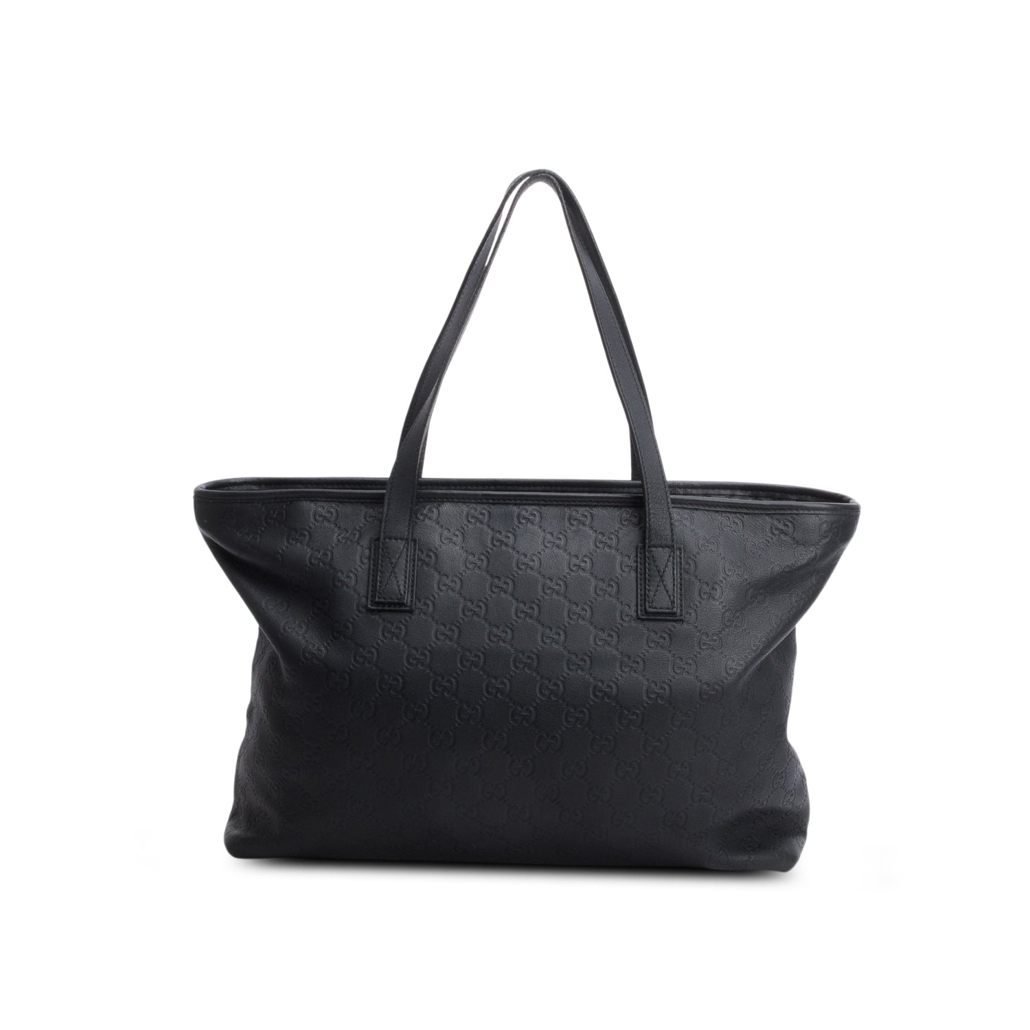Gucci Black Leather Signature Zippered Shopping Tote