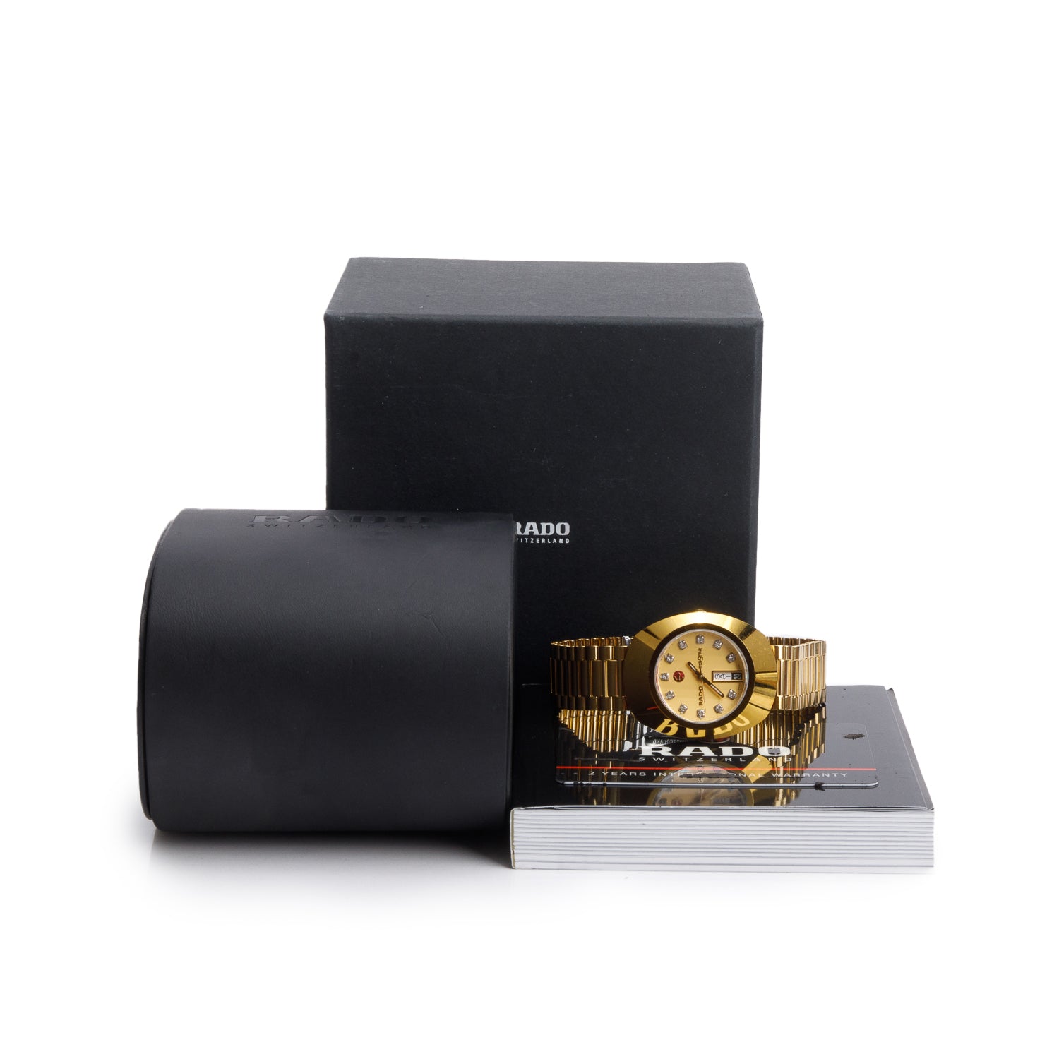 Rado Gold Plated Stainless Steel The Original Diastar 35 MM Automatic Watch Gold Diamond Dial w/ Box & Papers