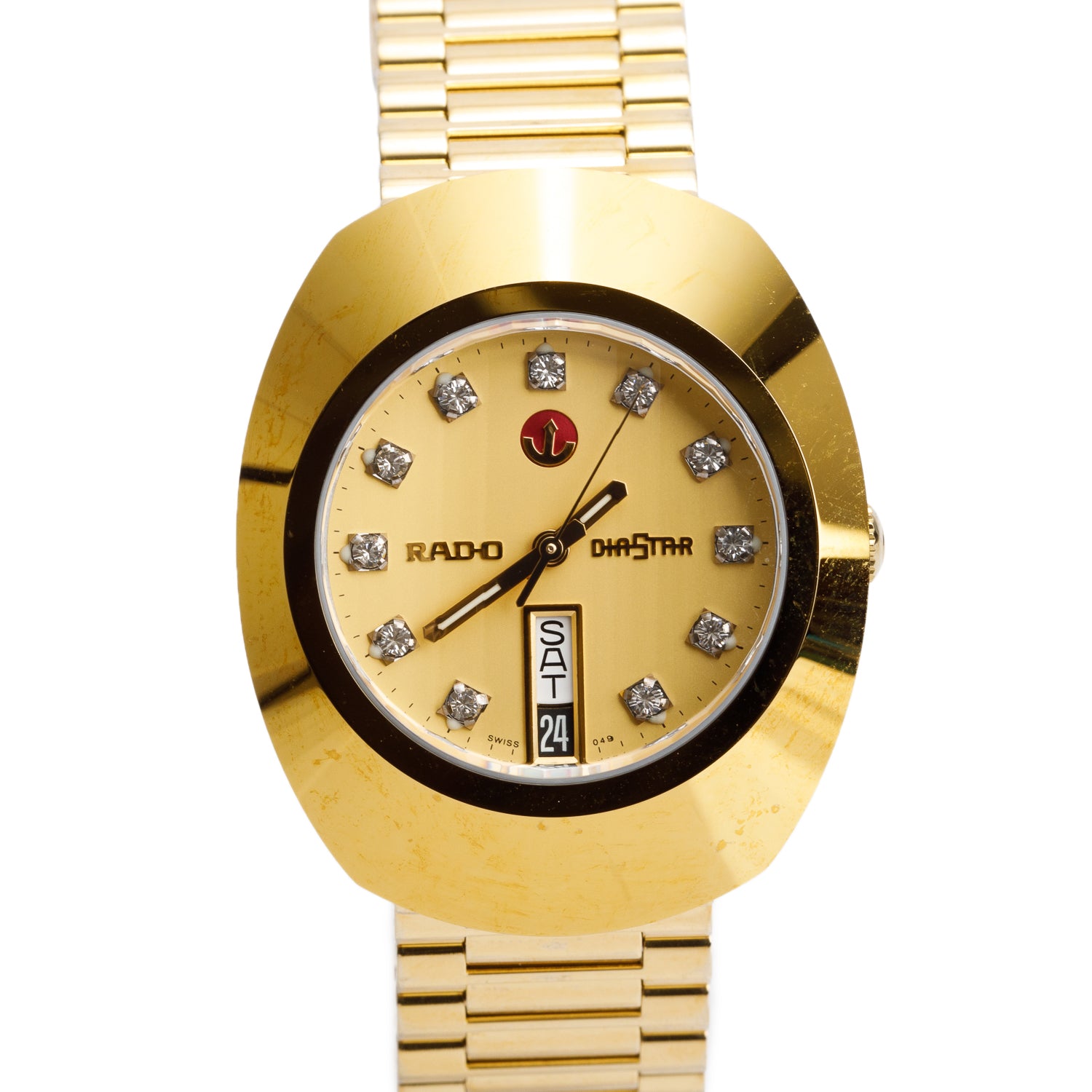 Rado Gold Plated Stainless Steel The Original Diastar 35 MM Automatic Watch Gold Diamond Dial w/ Box & Papers