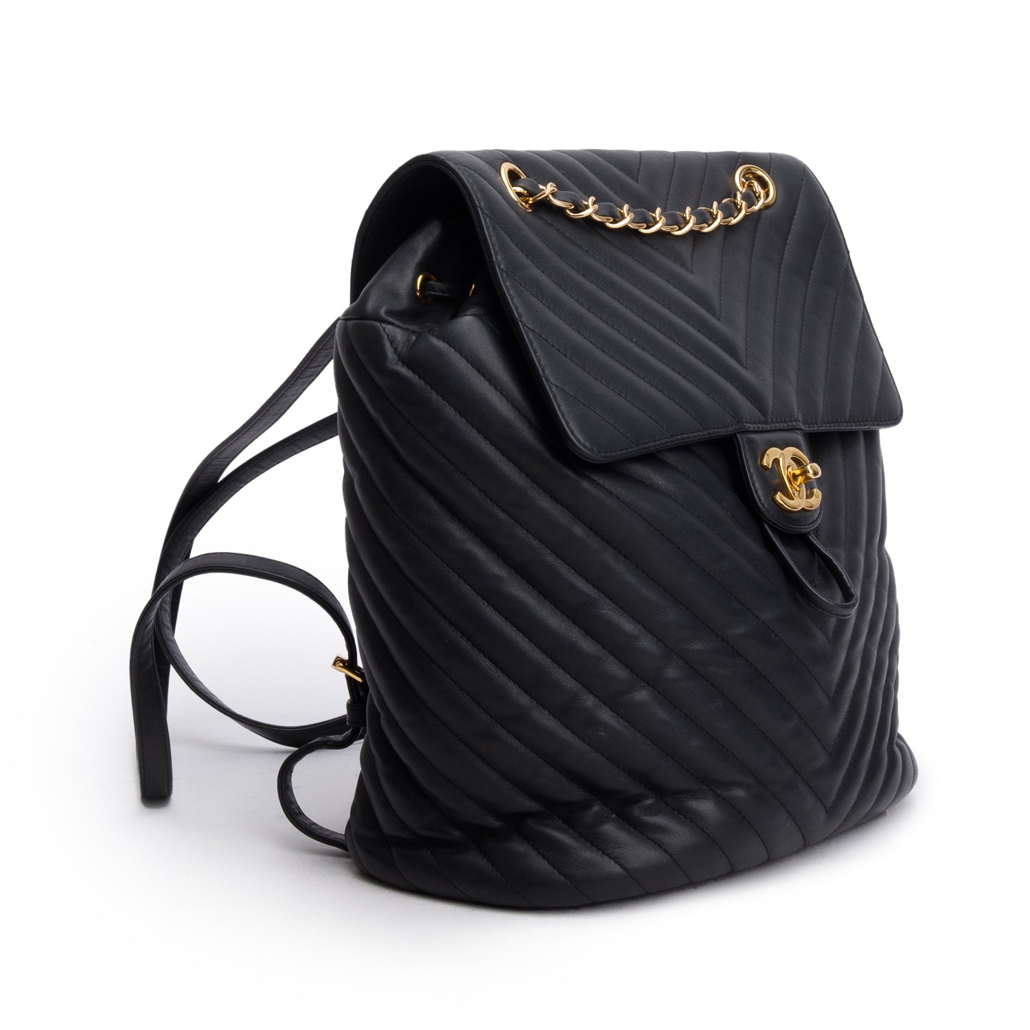 Chanel Black Chevron Quilted Lambskin Leather Small Urban Spirit Backp – OLIVER'S