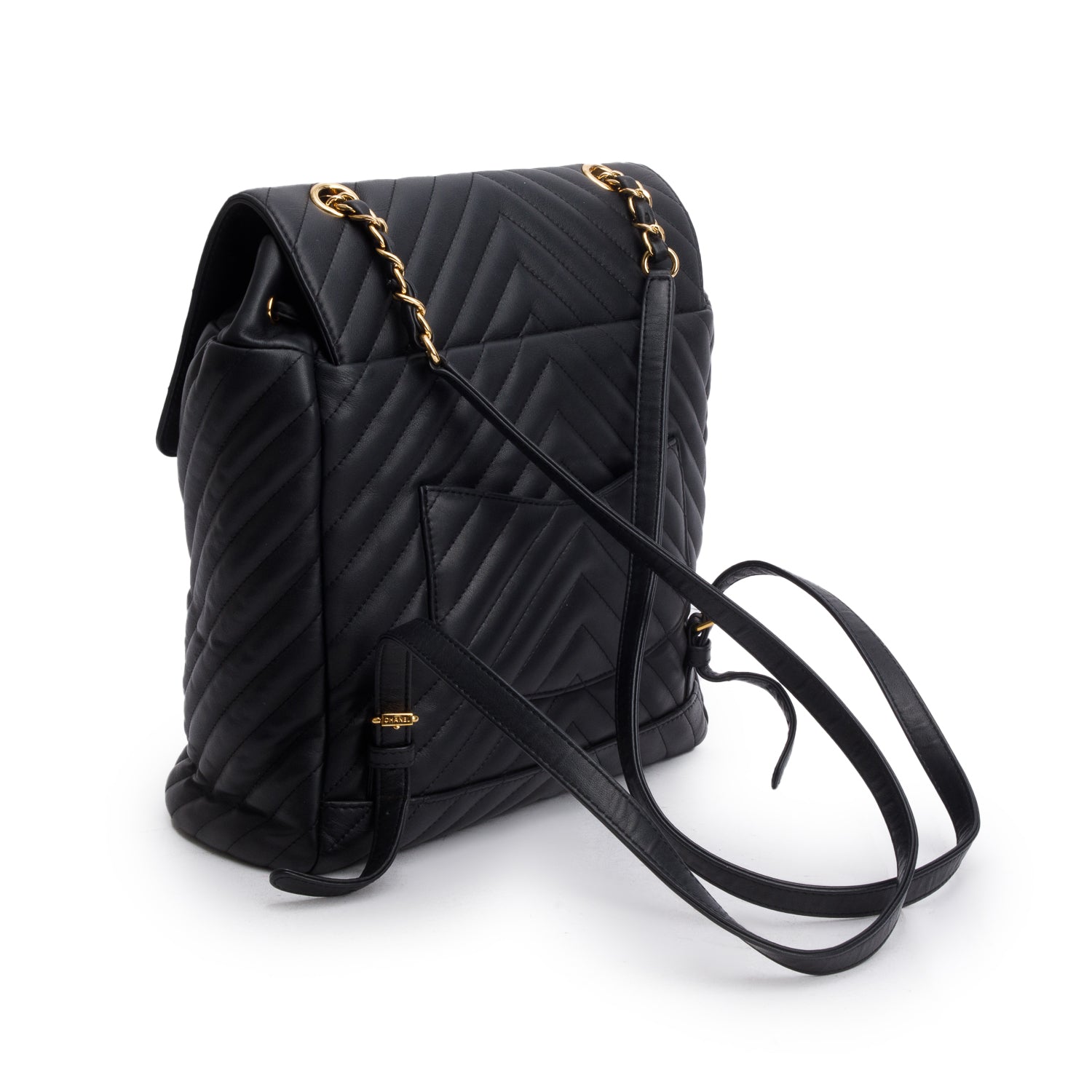 Chanel Black Chevron Quilted Lambskin Leather Small Urban Spirit Backpack
