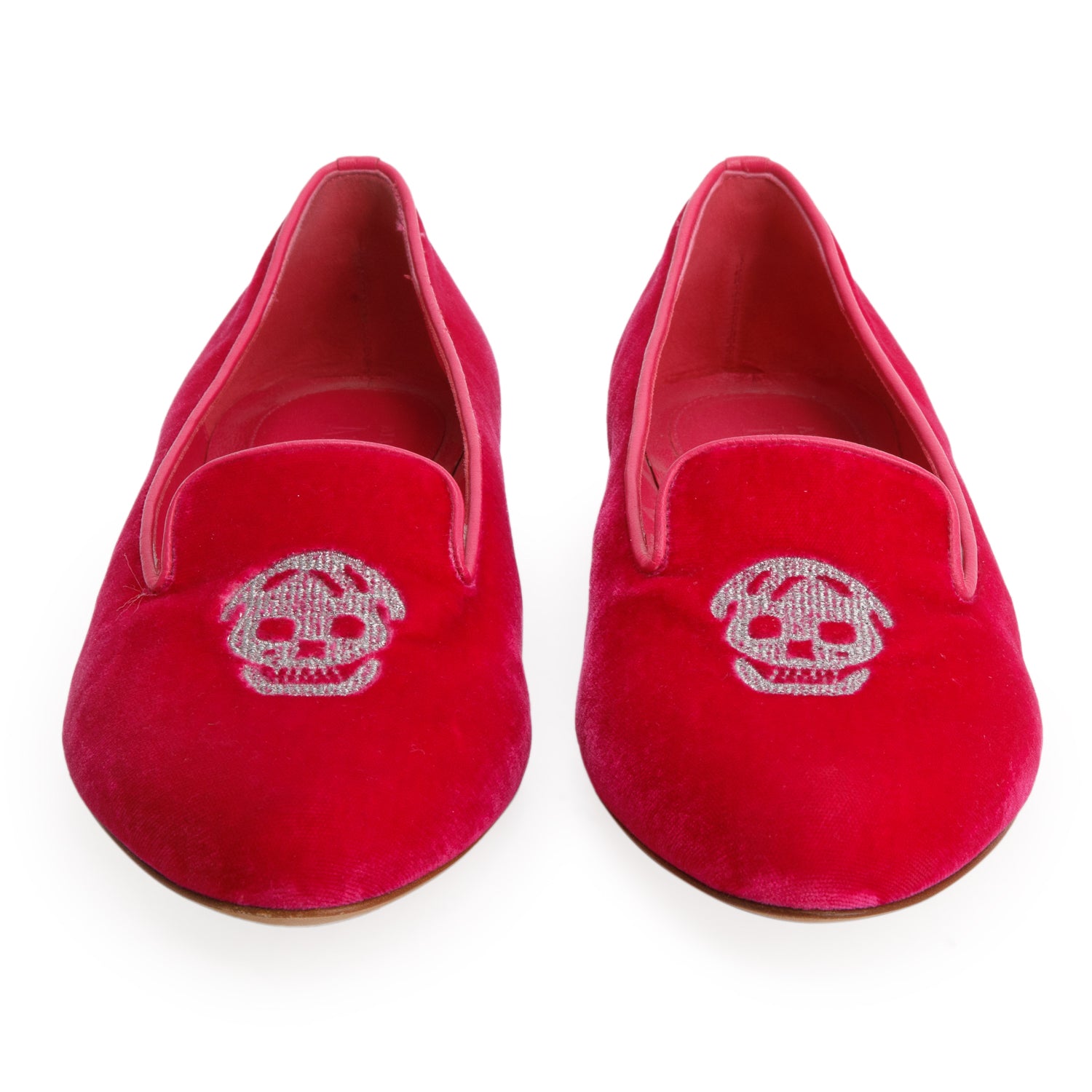 Alexander McQueen Pink Velvet Skull Loafers, Women's Size 38