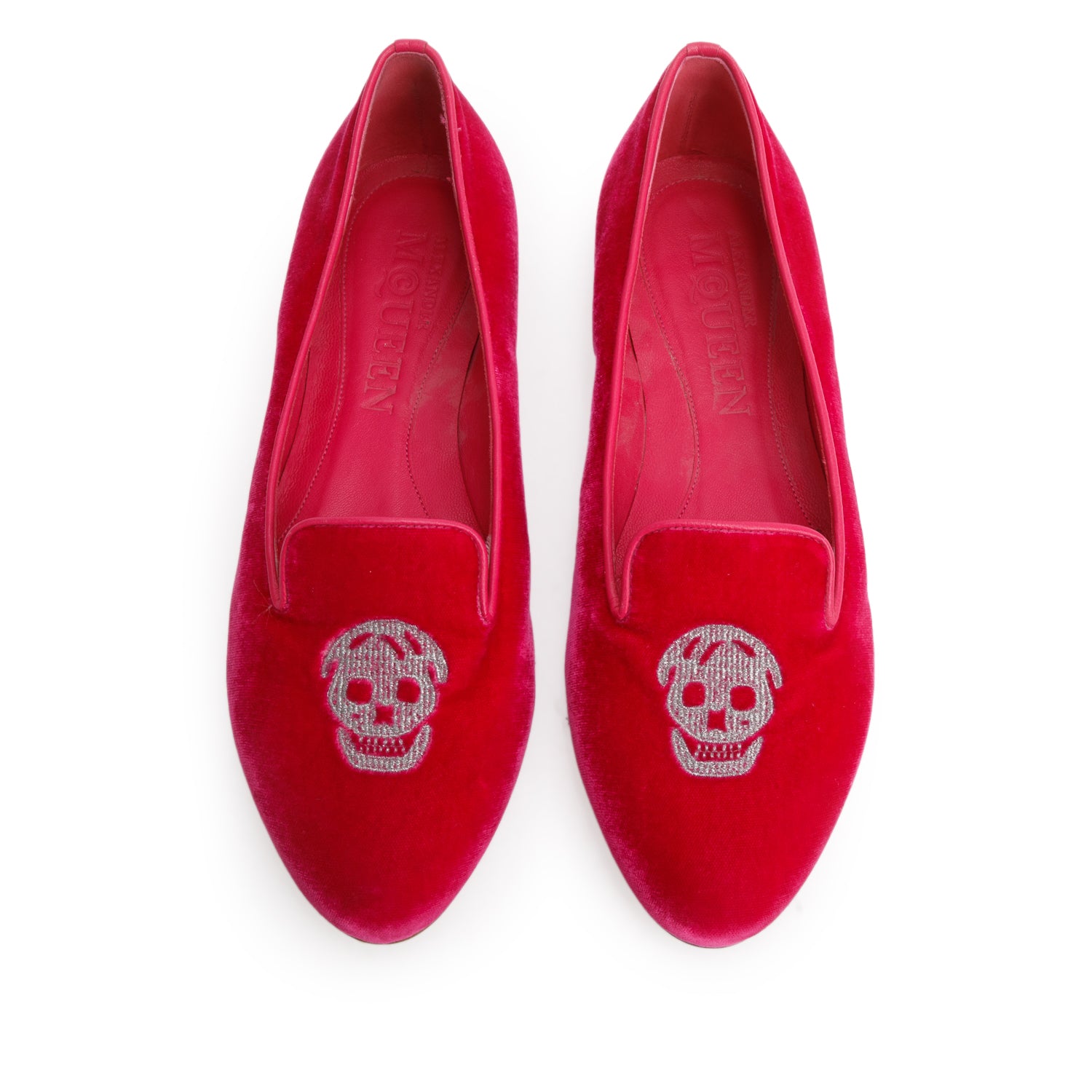 Alexander McQueen Pink Velvet Skull Loafers, Women's Size 38