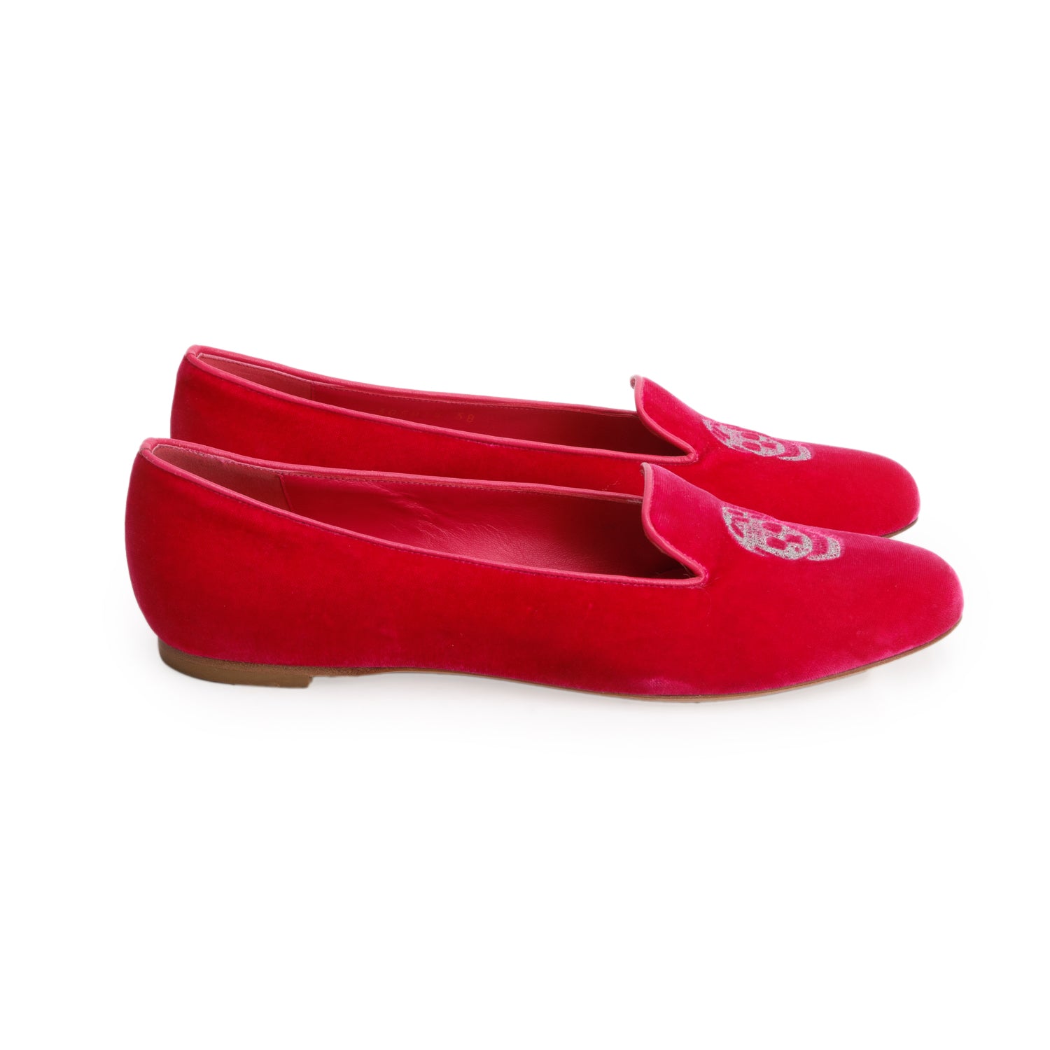 Alexander McQueen Pink Velvet Skull Loafers, Women's Size 38