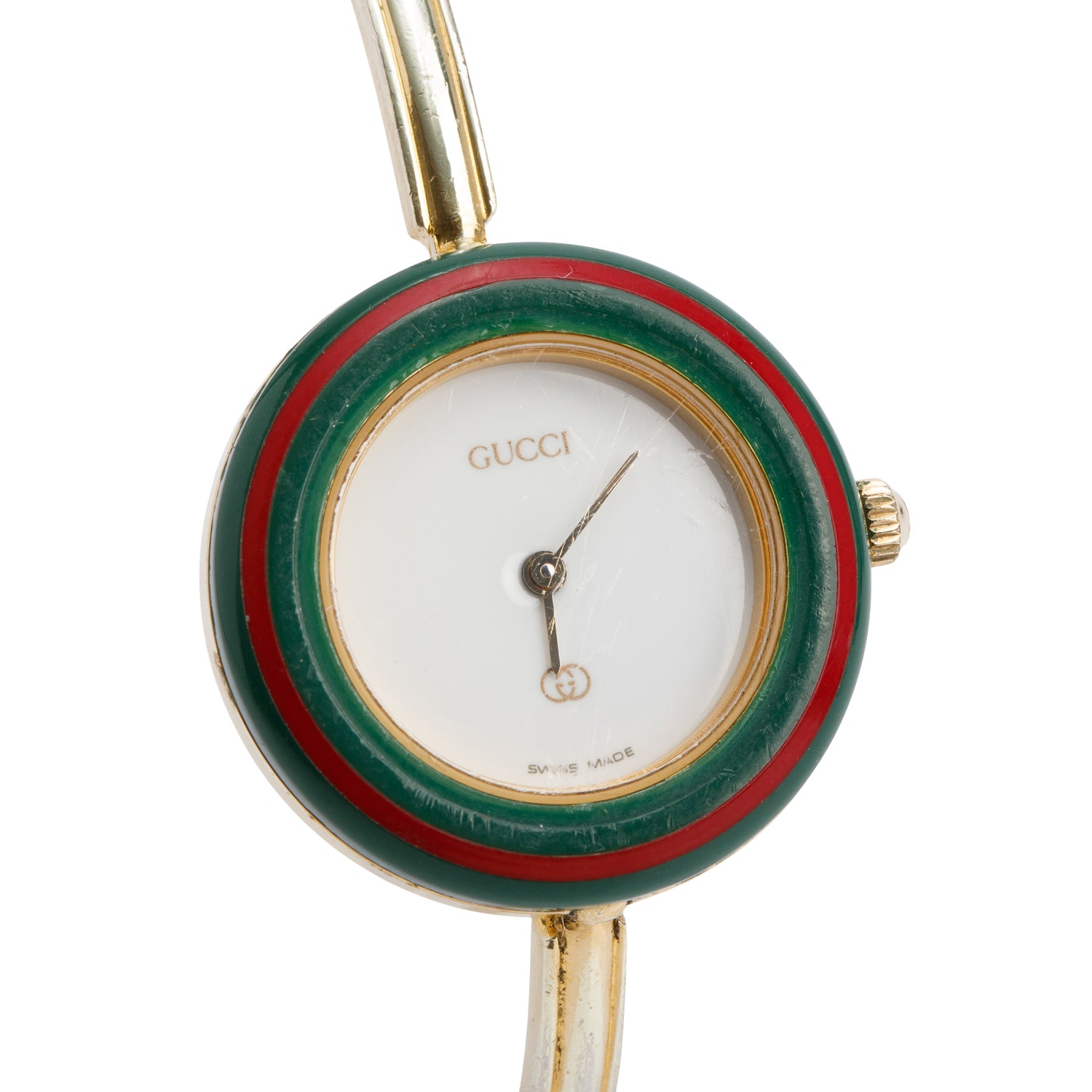 Gucci Gold Plated Stainless Steel 1100 Series 26MM Watch w/ Box & 12 Multicolour Interchangeable Bezels