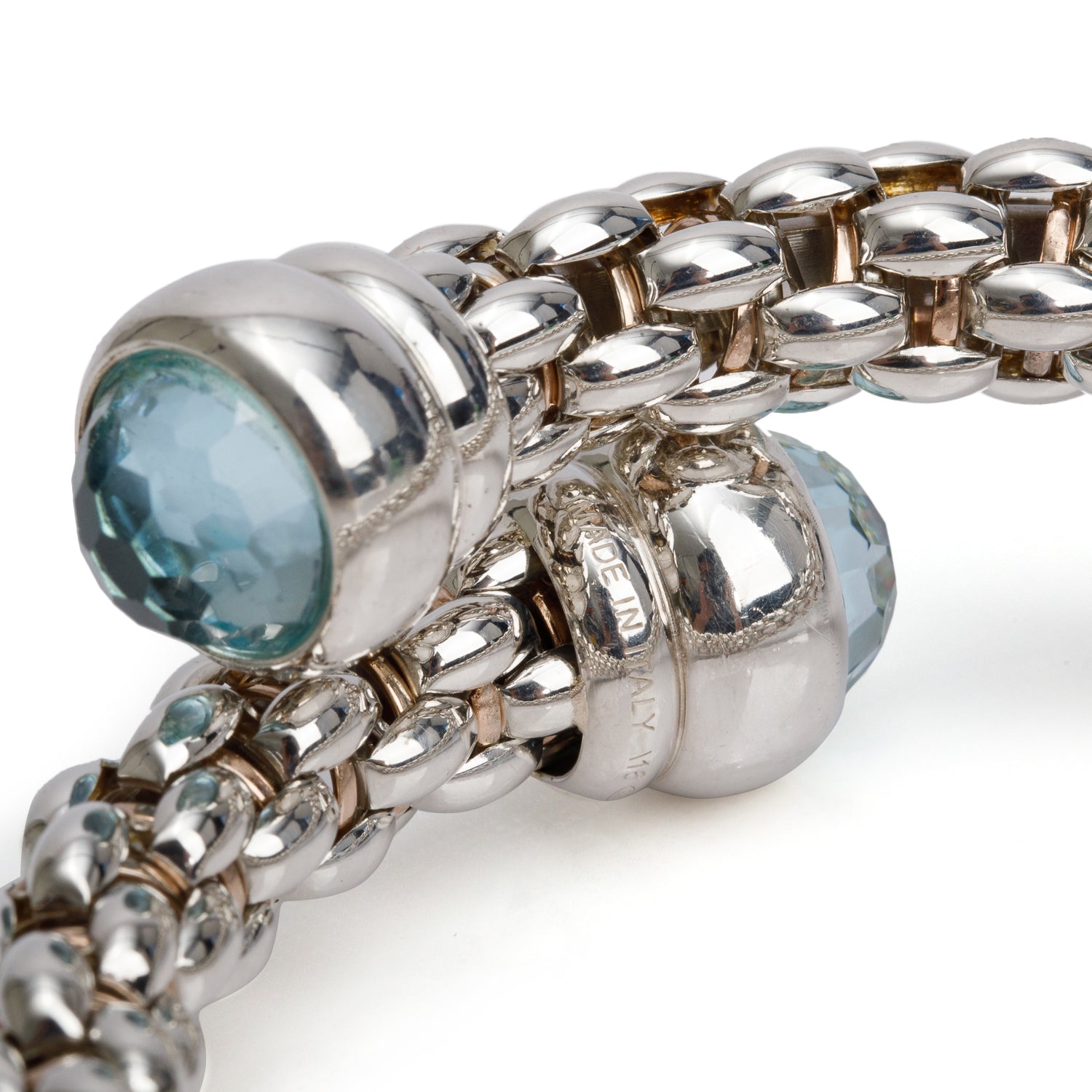 Fope Sterling Silver Blue Topaz Cross Over Bracelet