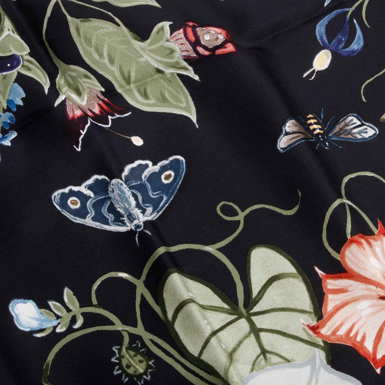 Gucci Black Flora Print Silk Scarf 90