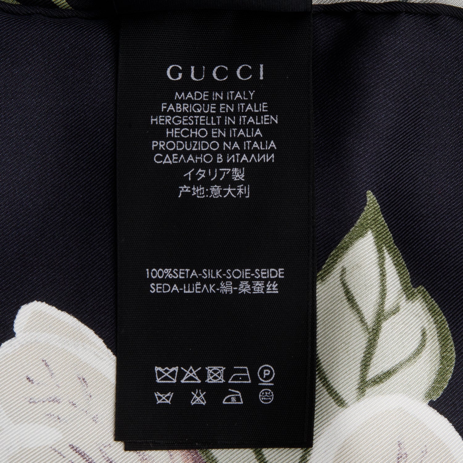 Gucci Black Flora Print Silk Scarf 90