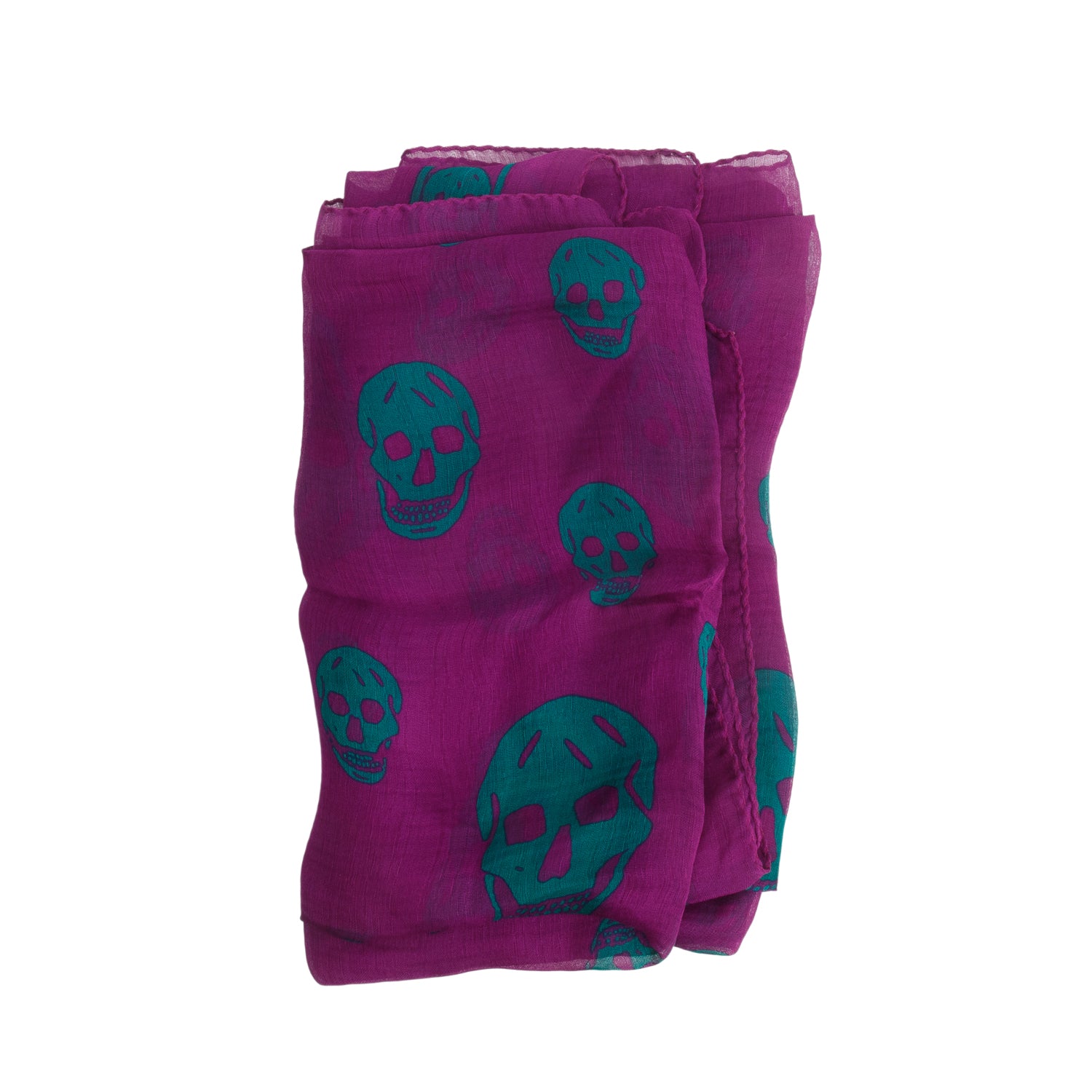 Alexander McQueen Purple/Green Skull Printed Silk Scarf