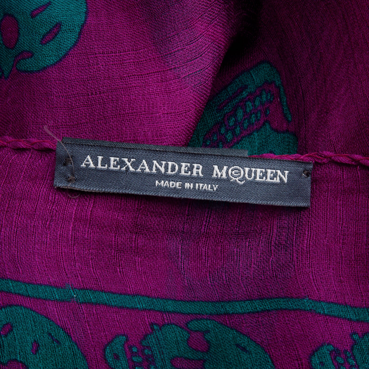 Alexander McQueen Purple/Green Skull Printed Silk Scarf