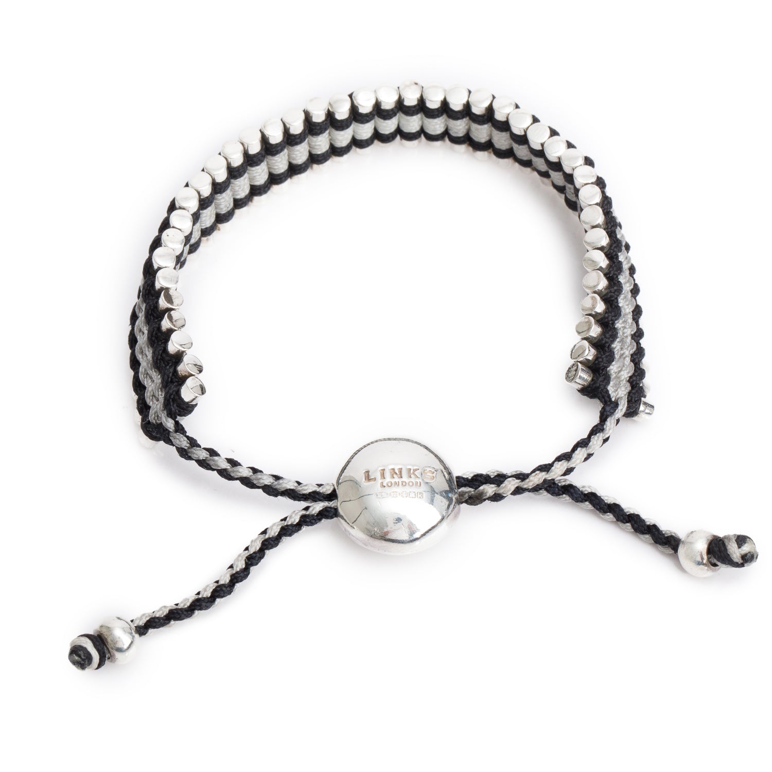 Links of London Sterling Silver Black & Silver Cord Friendship Bracelet
