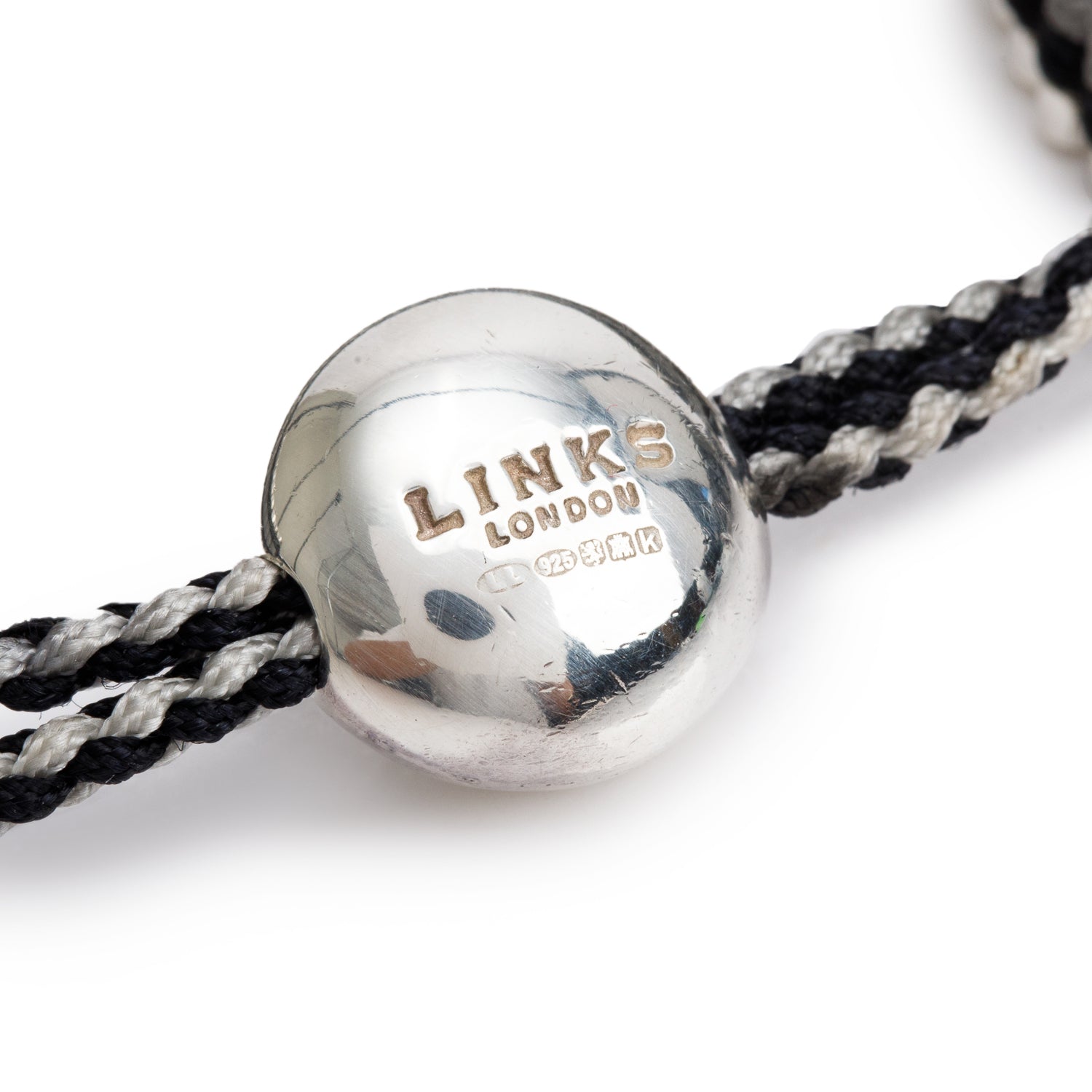 Links of London Sterling Silver Black & Silver Cord Friendship Bracelet