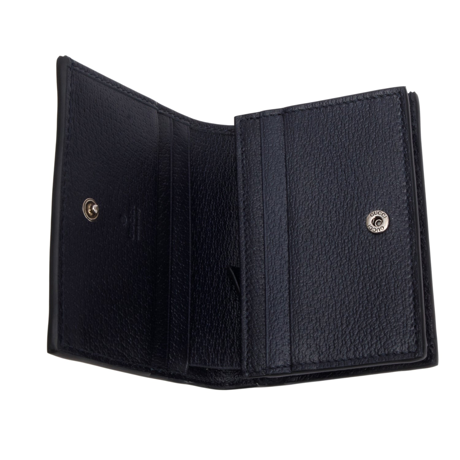 Gucci Navy GG Supreme Ophidia Textured Calfskin Web Ophidia Card Case w/ Box