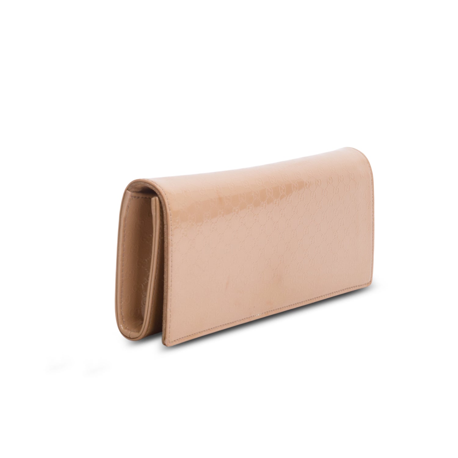 Gucci Beige Patent Leather Signature Micro Broadway Clutch