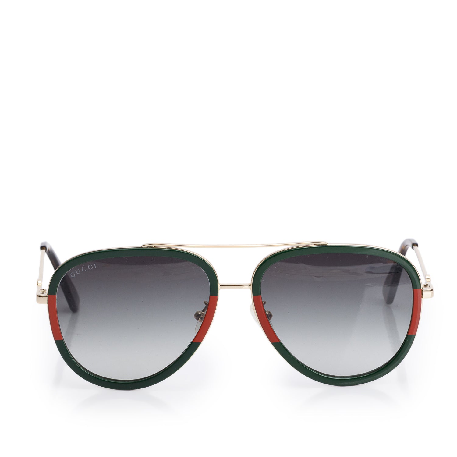 Gucci GG0062S Red/Green Web Metal Pilot Sunglasses w/ Case