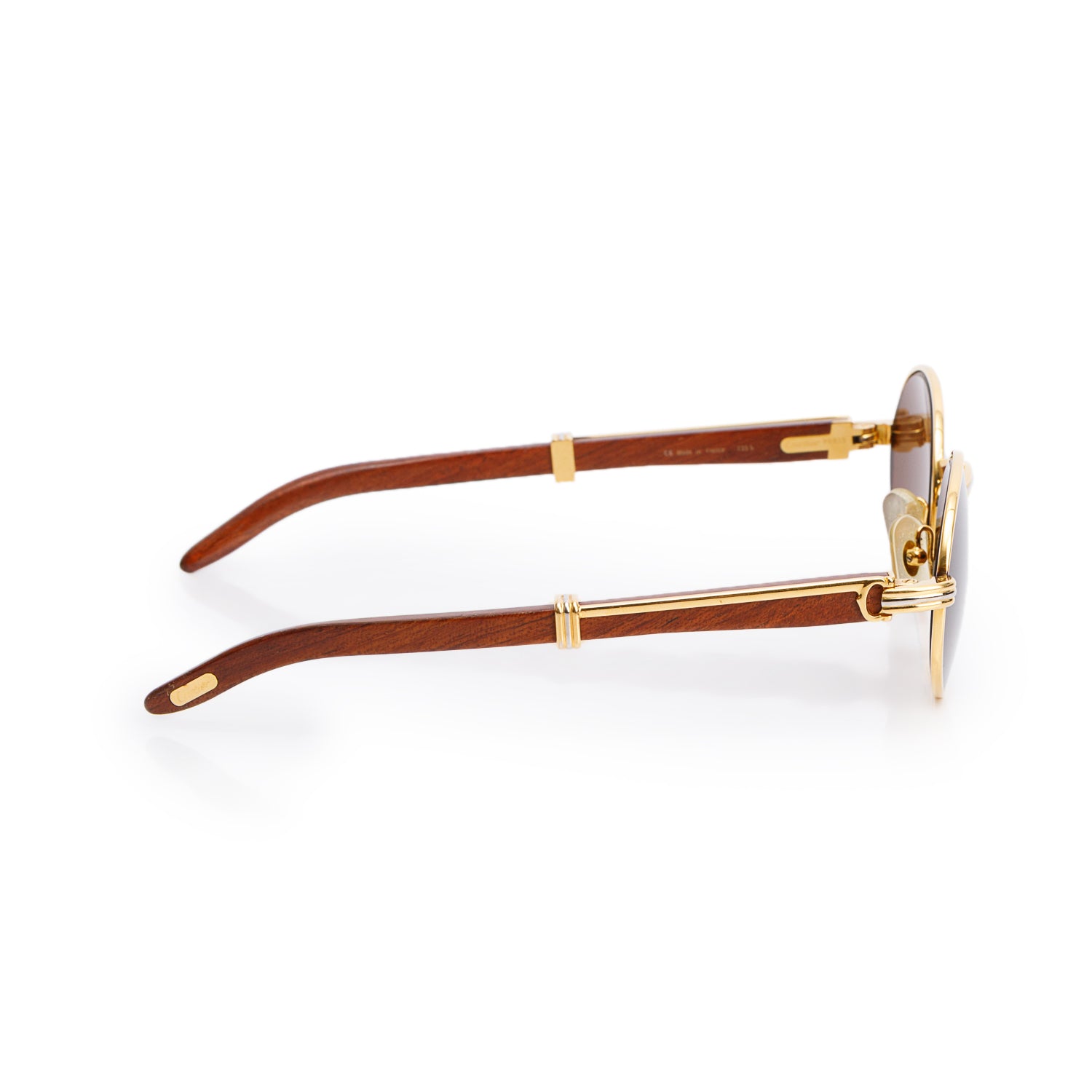 Cartier 135B Brown Giverny Platinum and Wood Oval Sunglasses w/ Case