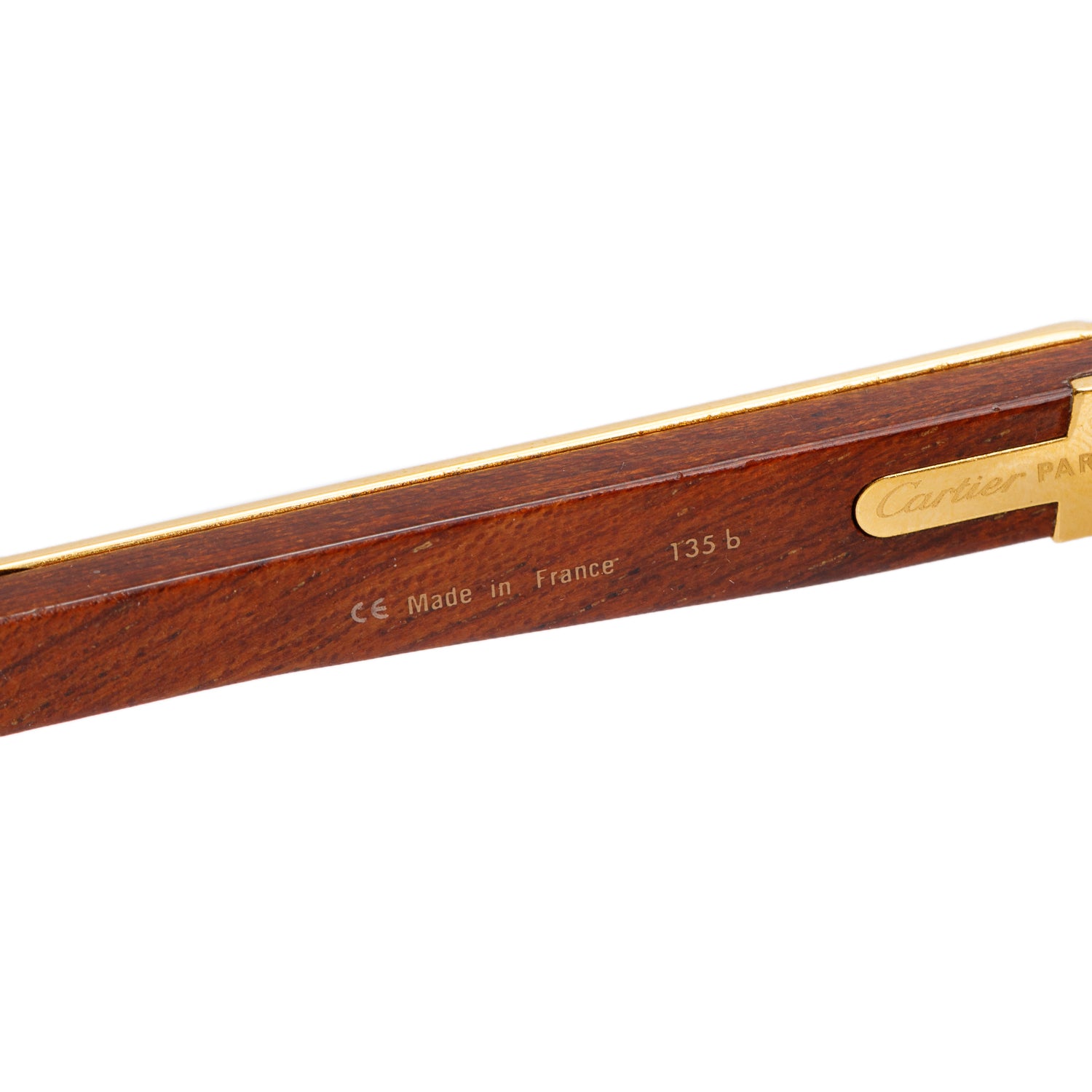 Cartier 135B Brown Giverny Platinum and Wood Oval Sunglasses w/ Case