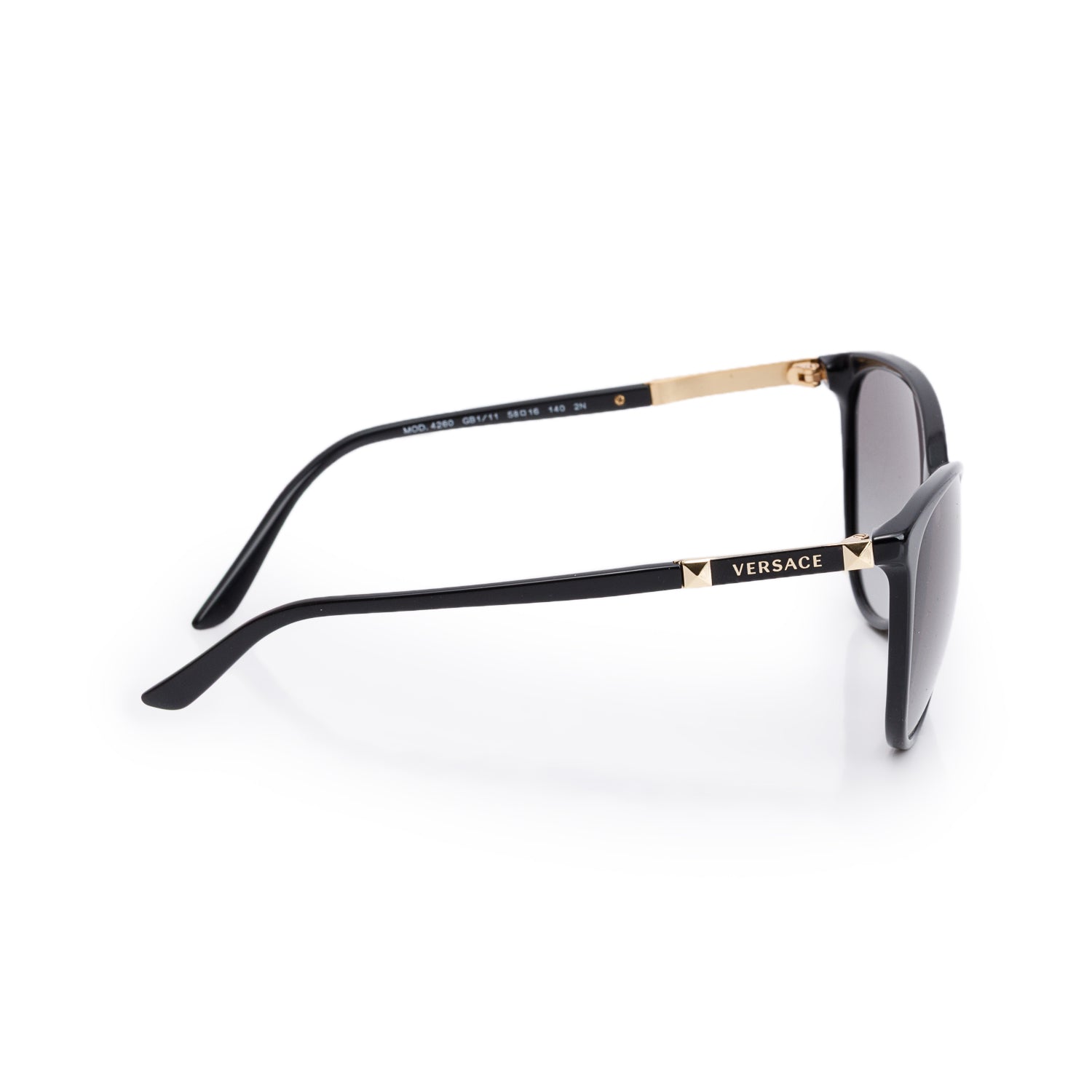 Versace 4260 Black Acetate Gold Stud Cat Eye Sunglasses w/ Case