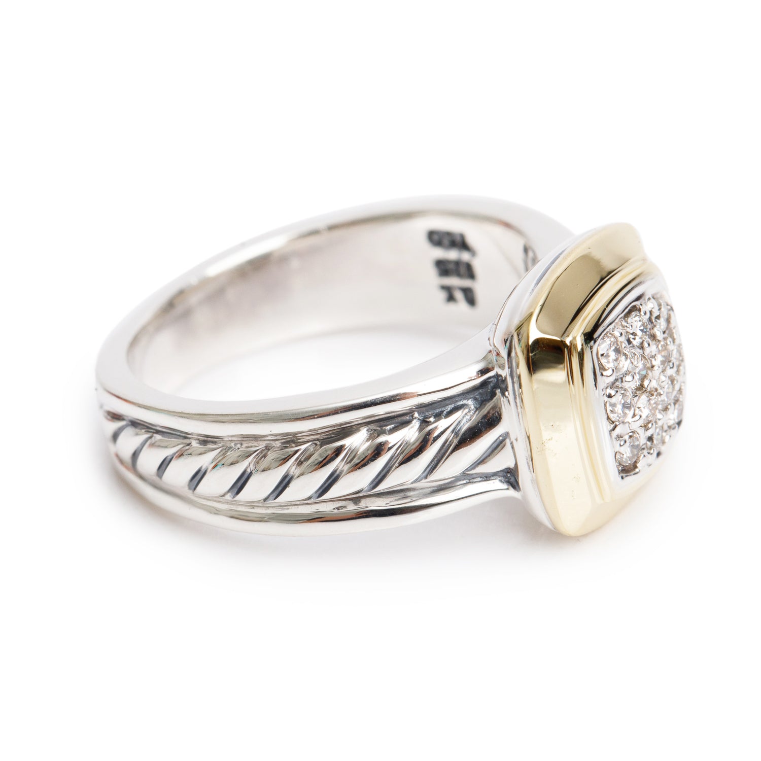 David Yurman Vintage Sterling Silver & 18k Yellow Gold Diamond Cable Cocktail Ring, Size 7