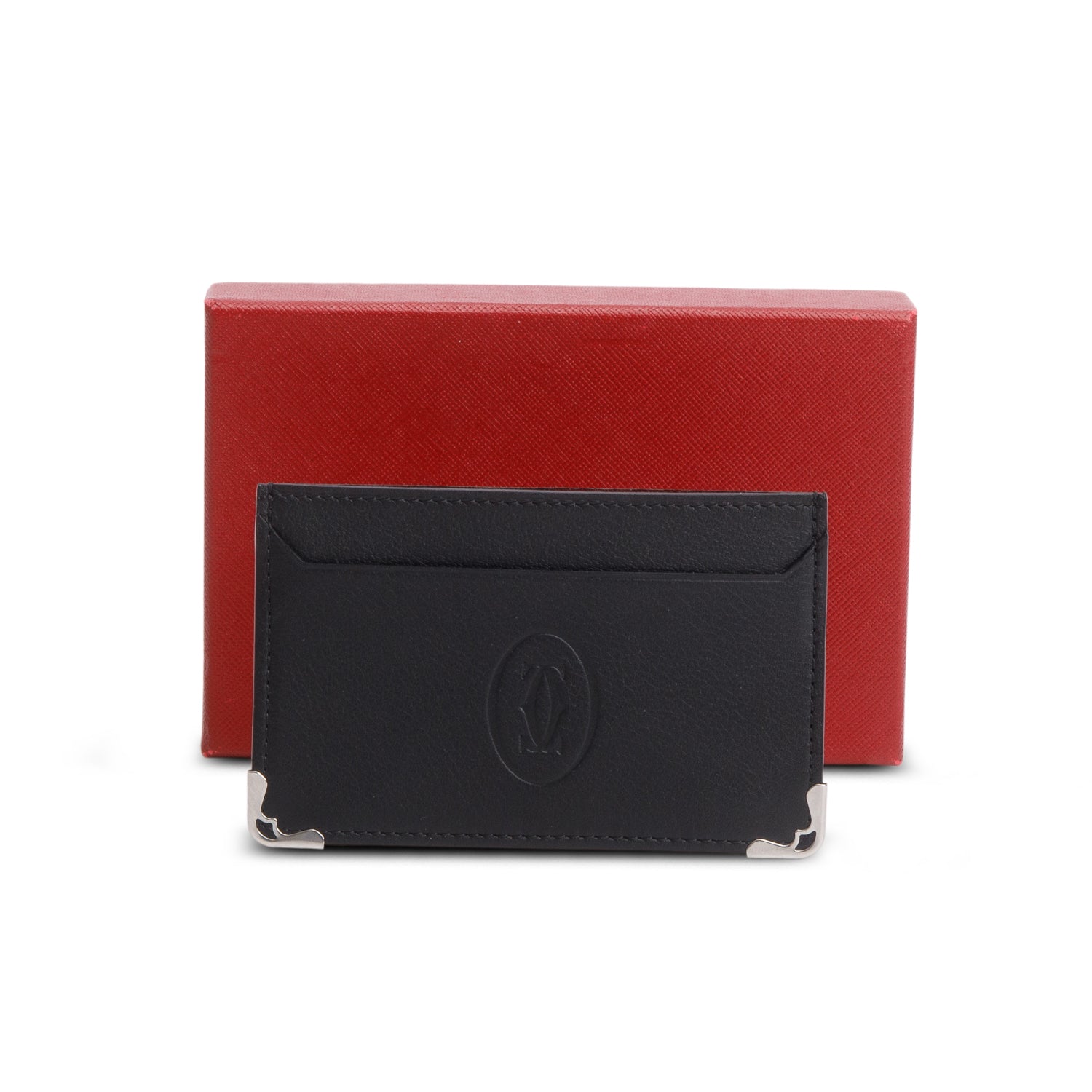 Cartier Black Calfskin Logo Embossed Must Card Holder w/ Box