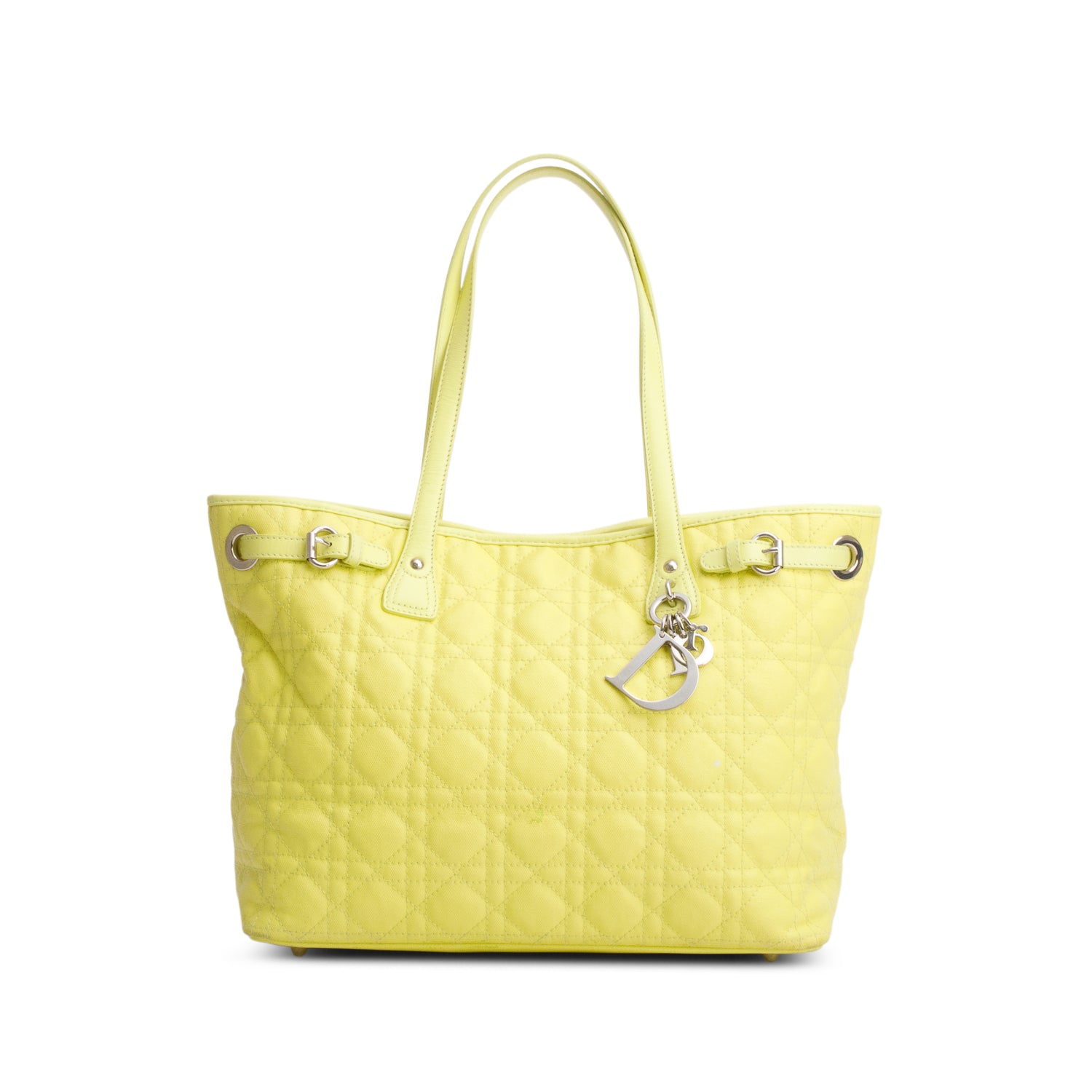 Christian Dior Yellow Coated Canvas Cannage Medium Panarea Tote w/ Authenticity Card