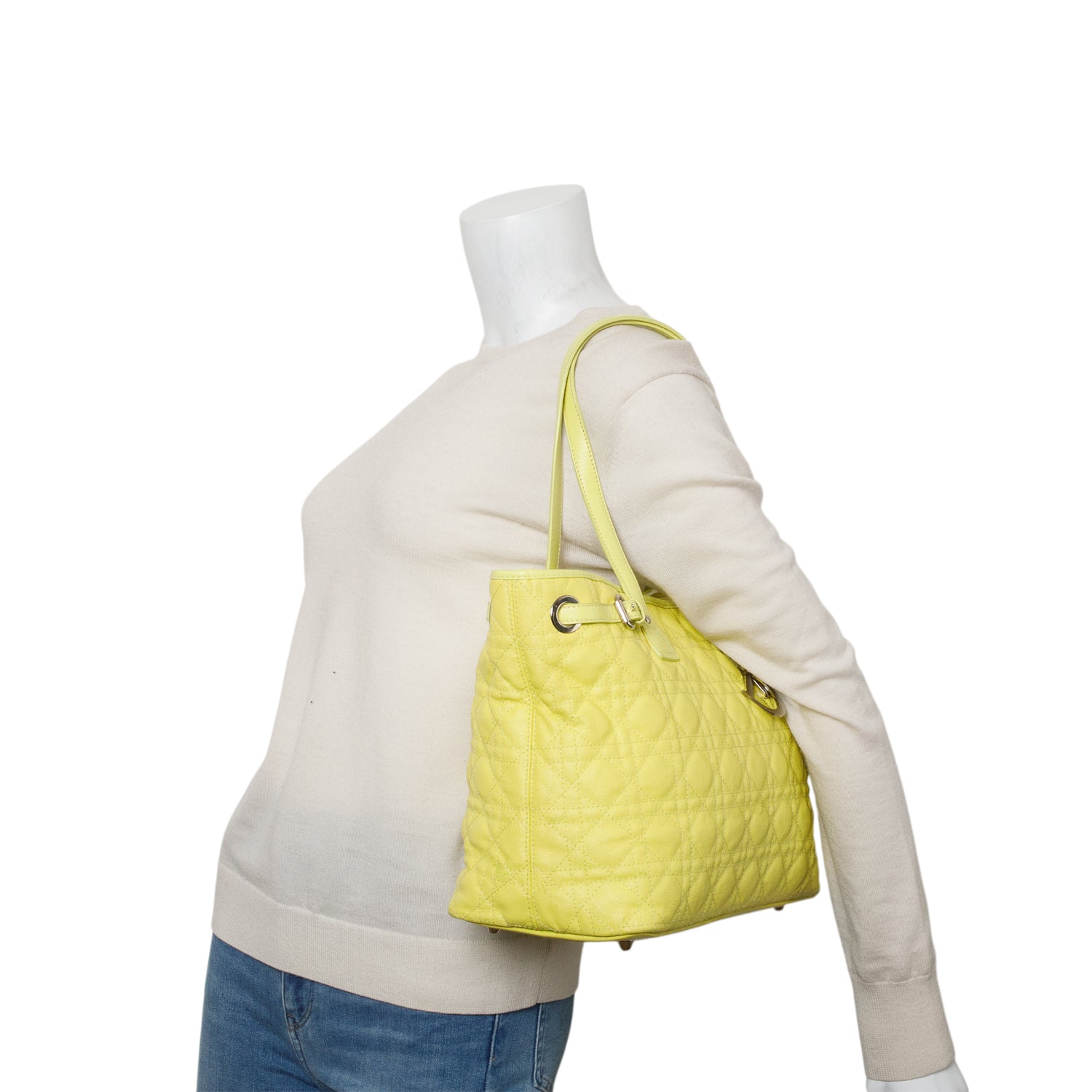 Christian Dior Yellow Coated Canvas Cannage Medium Panarea Tote w/ Authenticity Card