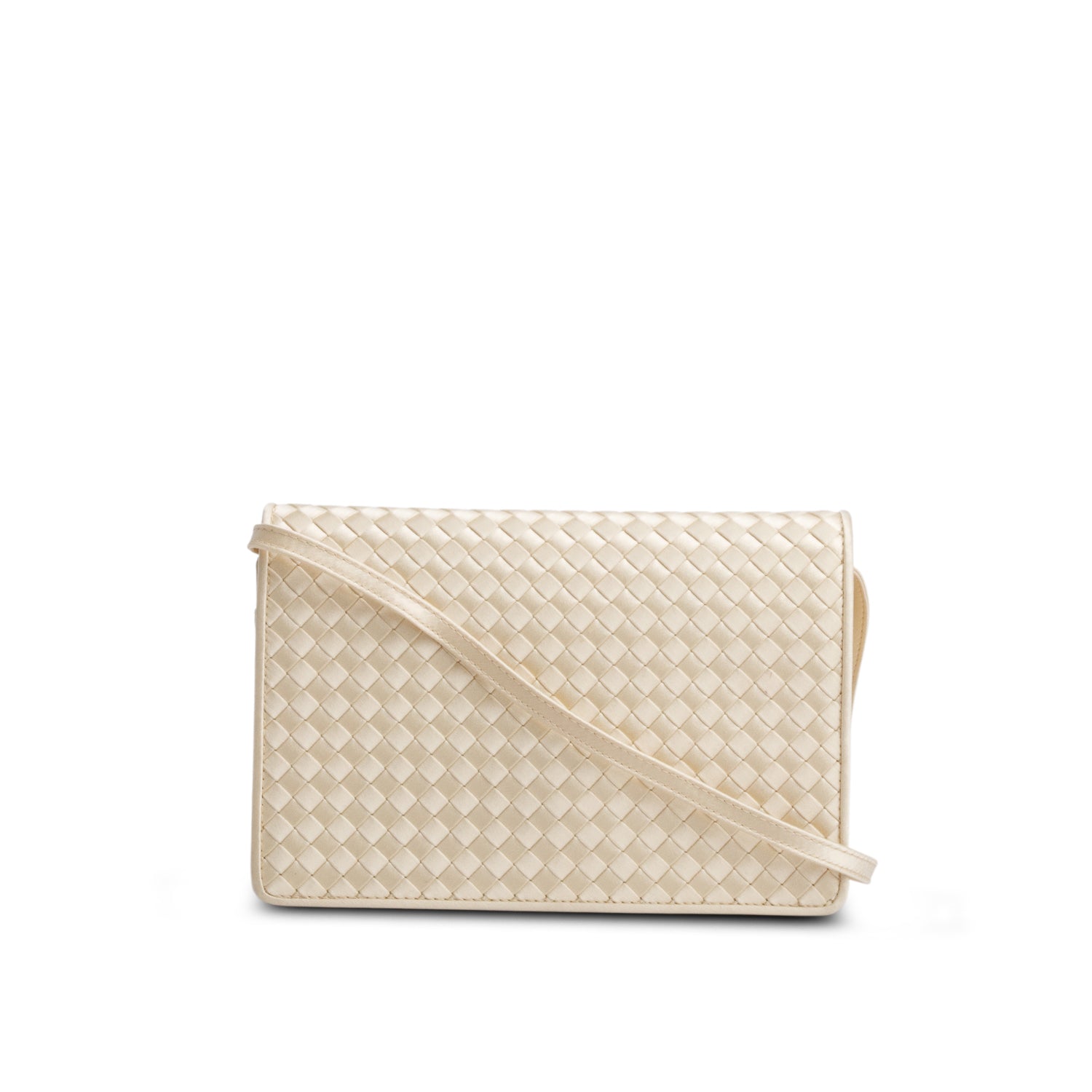 Bottega Veneta Vintage Cream Satin Intrecciato Flap Bag