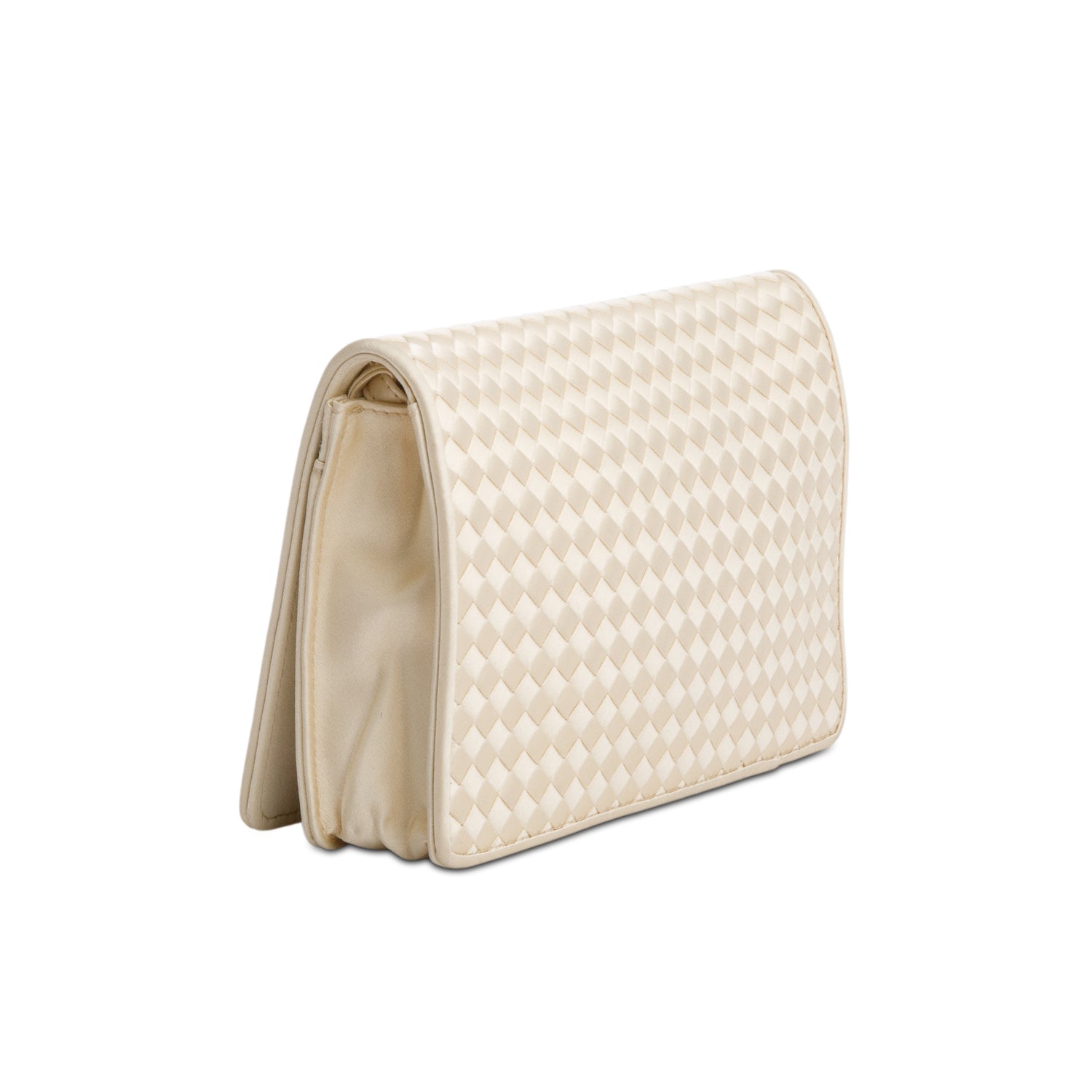 Bottega Veneta Vintage Cream Satin Intrecciato Flap Bag