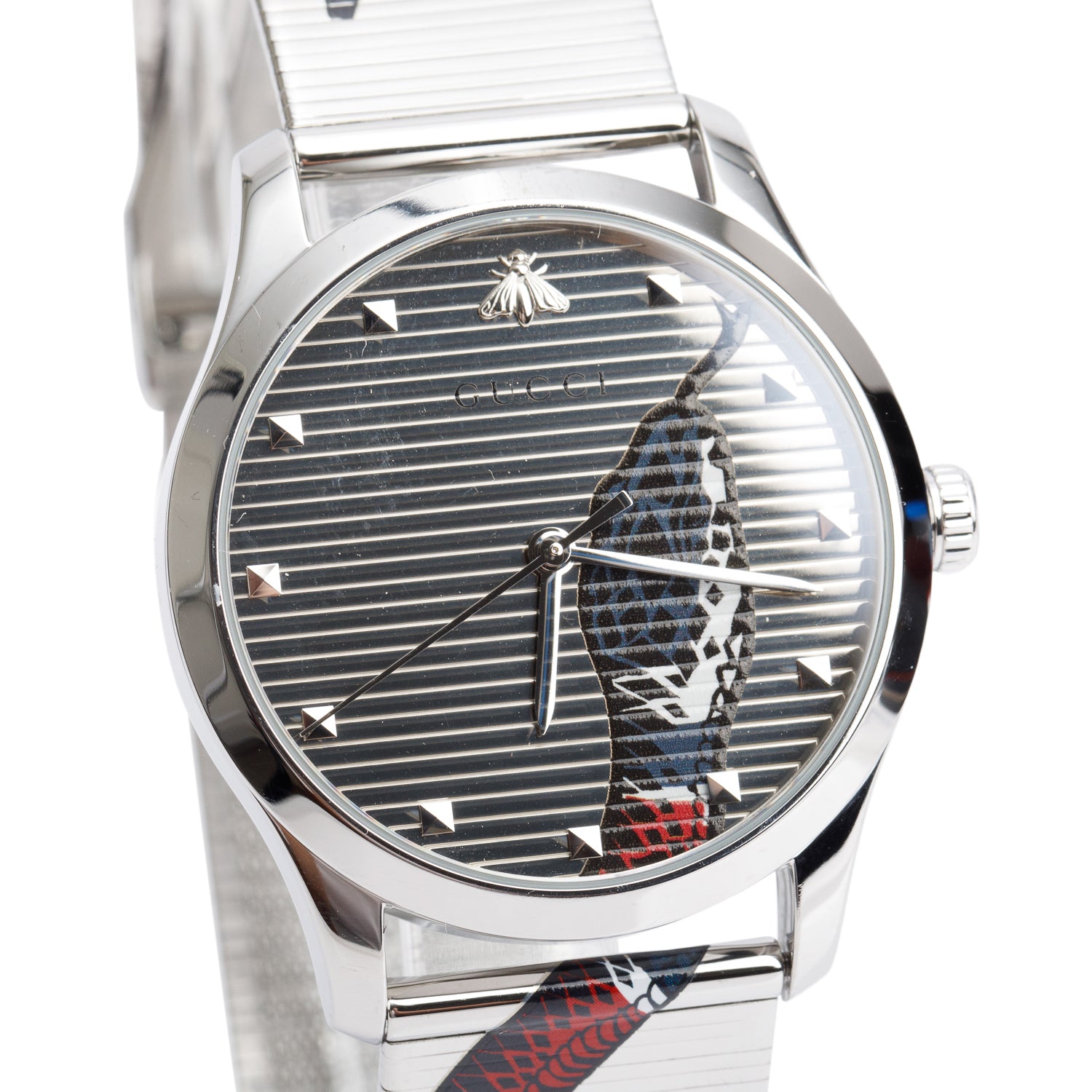 Gucci Stainless Steel G-Timeless 38 MM Quartz Watch Silver Dial YA1264123 w/ Box & Papers
