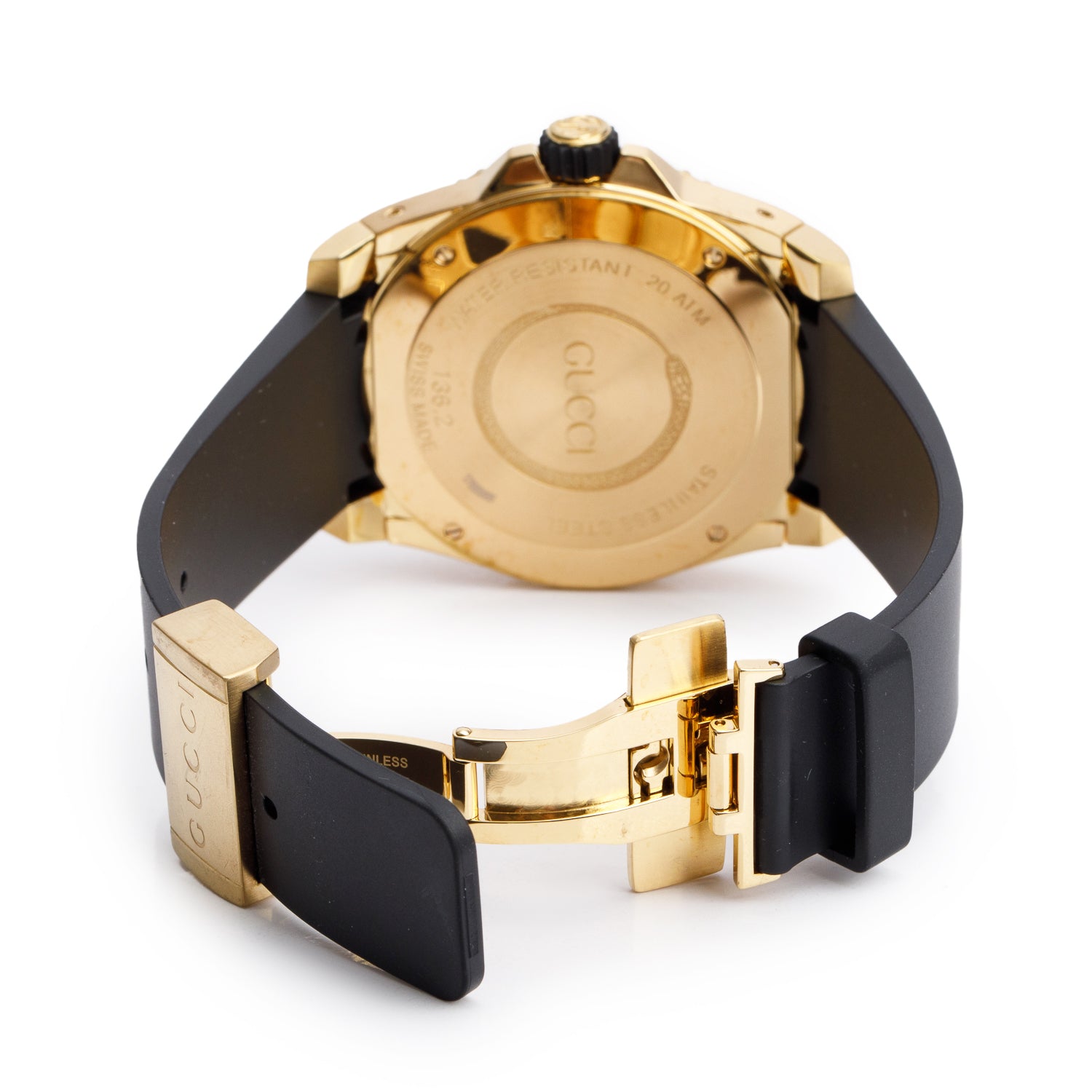 Gucci Gold-Plated Stainless Steel Dive 45 MM Quartz Watch Black Dial YA136219 w/ Box & Papers