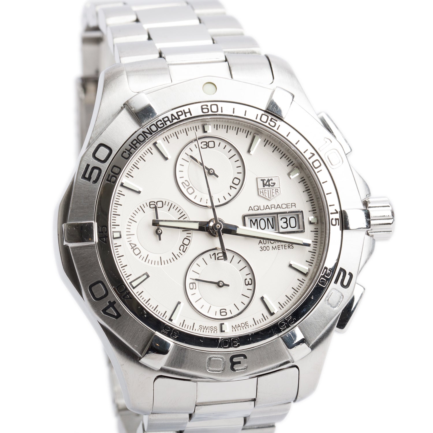 Tag Heuer Stainless Steel Aquaracer 43 MM Chronograph Automatic Watch Silver Dial CAF2011 w/ Box & Papers
