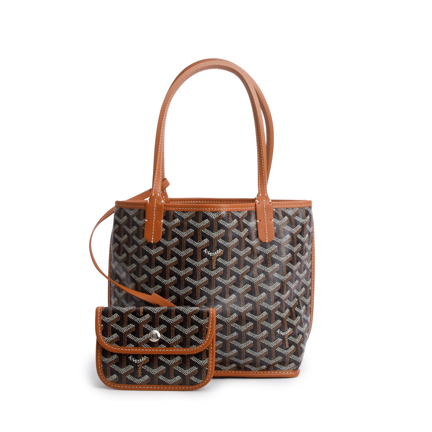 Goyard 2024 Brown Goyardine Reversible Mini Anjou w/ Pouch